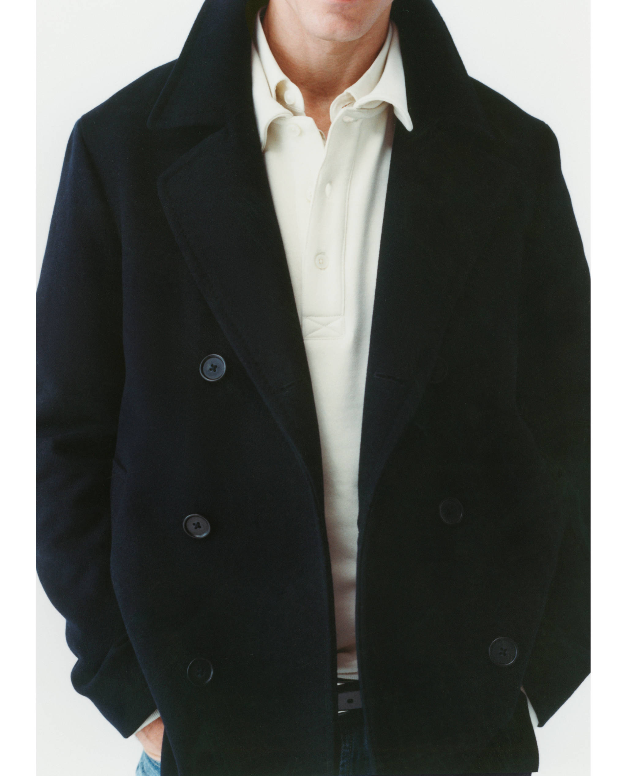 系扣羊毛双排扣大衣 - null