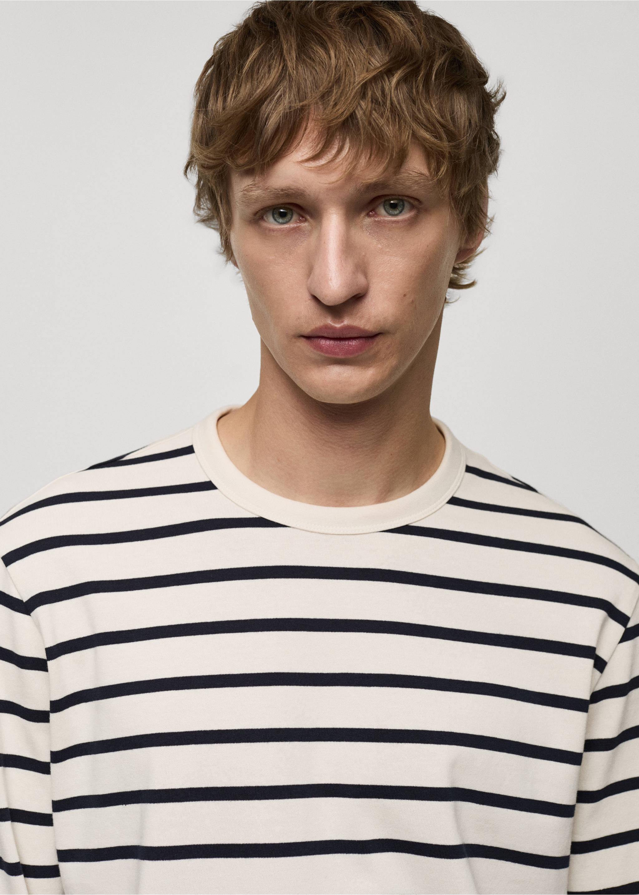 Striped t-shirt with a round neckline on a model., Ecru. Ref: 77035975-00.