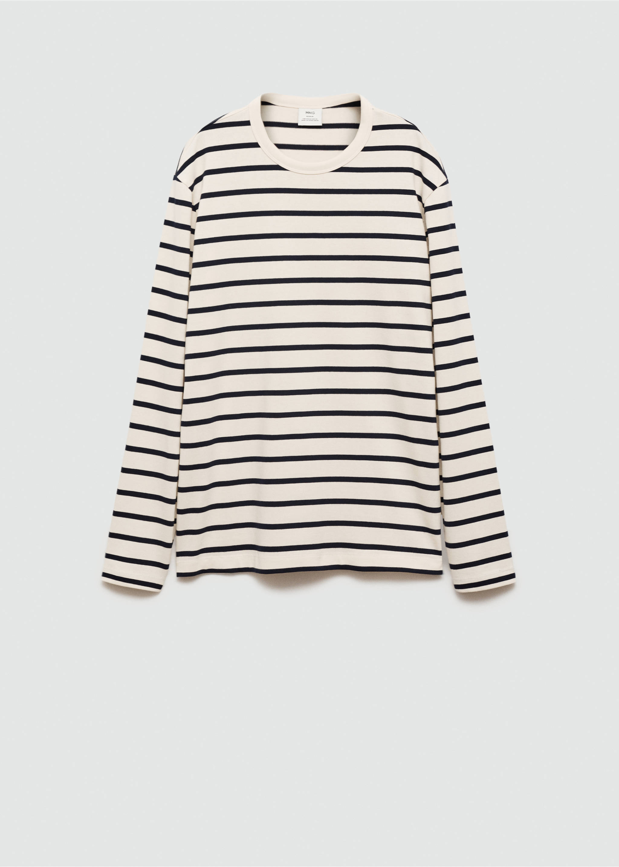 Men's cream and black striped long-sleeve t-shirt with a crew neck., Ecru. Ref: 77035975-00.