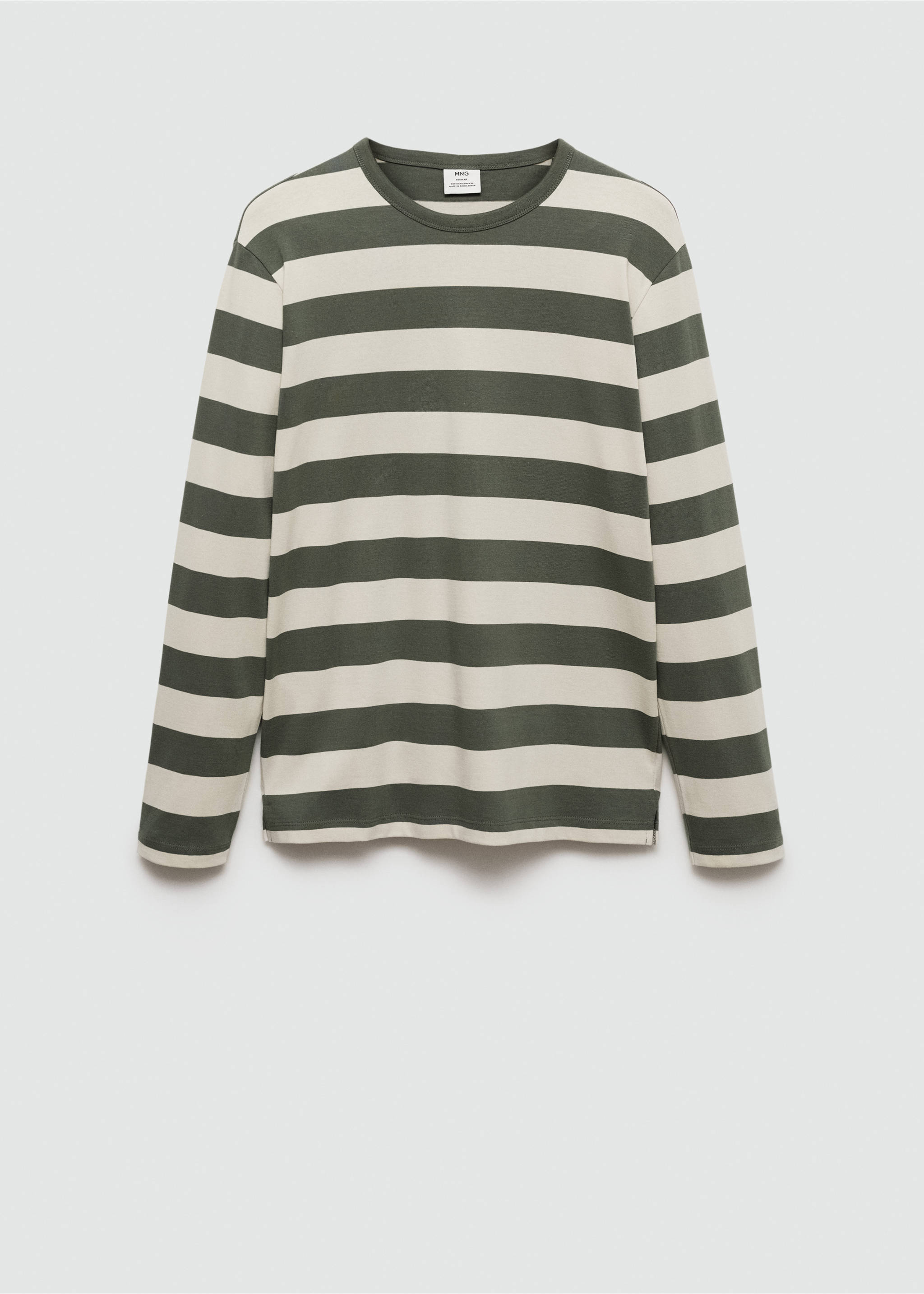 Green and off-white striped long-sleeve t-shirt., Forest Green. Ref: 77035975-00.