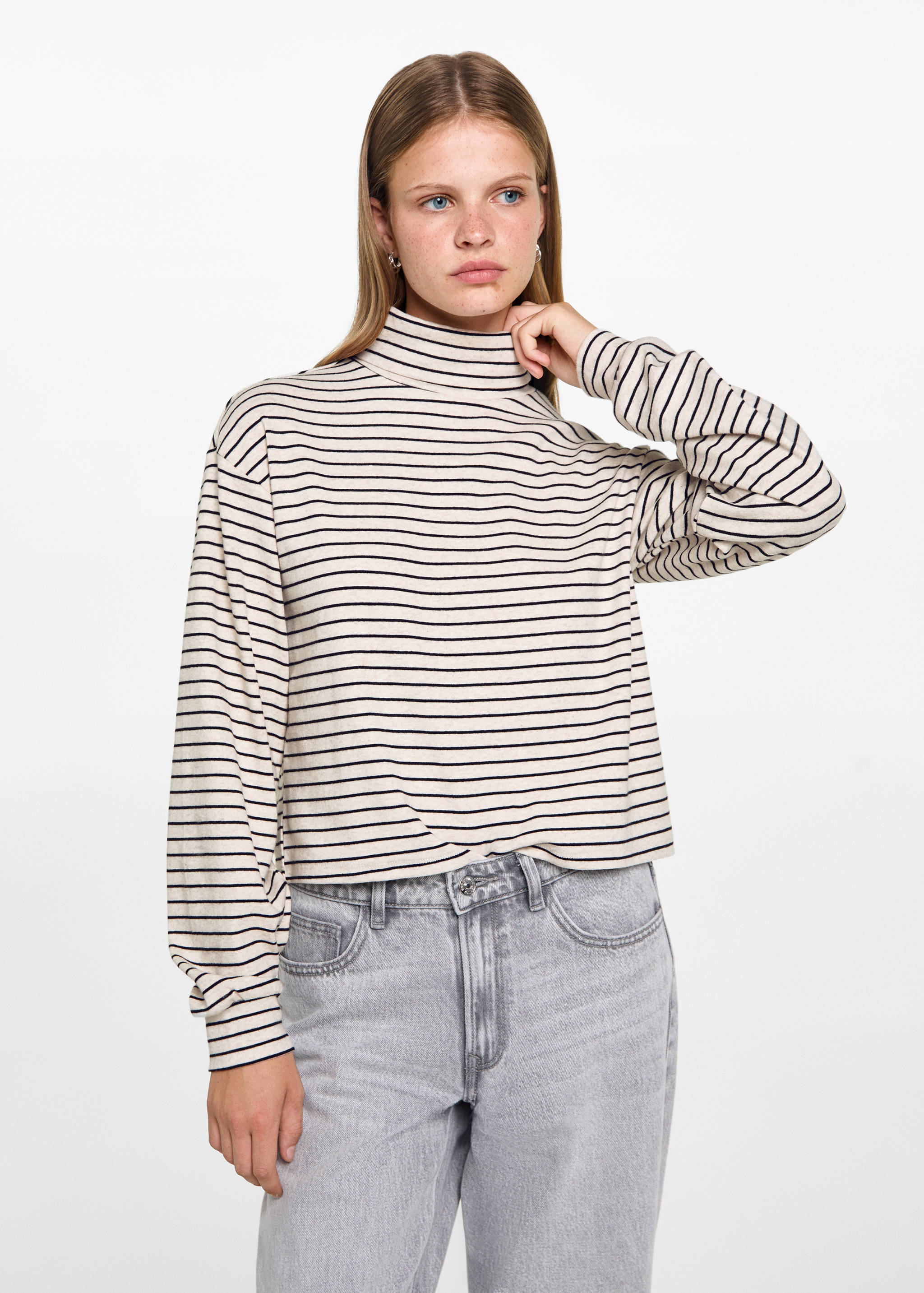 Gestreept T-shirt met col - Middenvlak