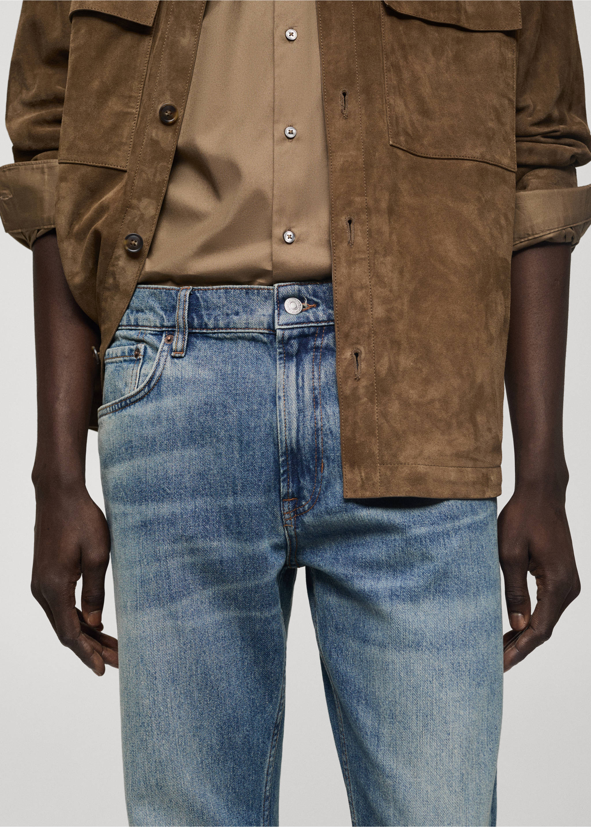 Jeans straight fit efecto desgastado - Detalle del artículo 1, Azul medio vintage. Ref: 77036003-00.