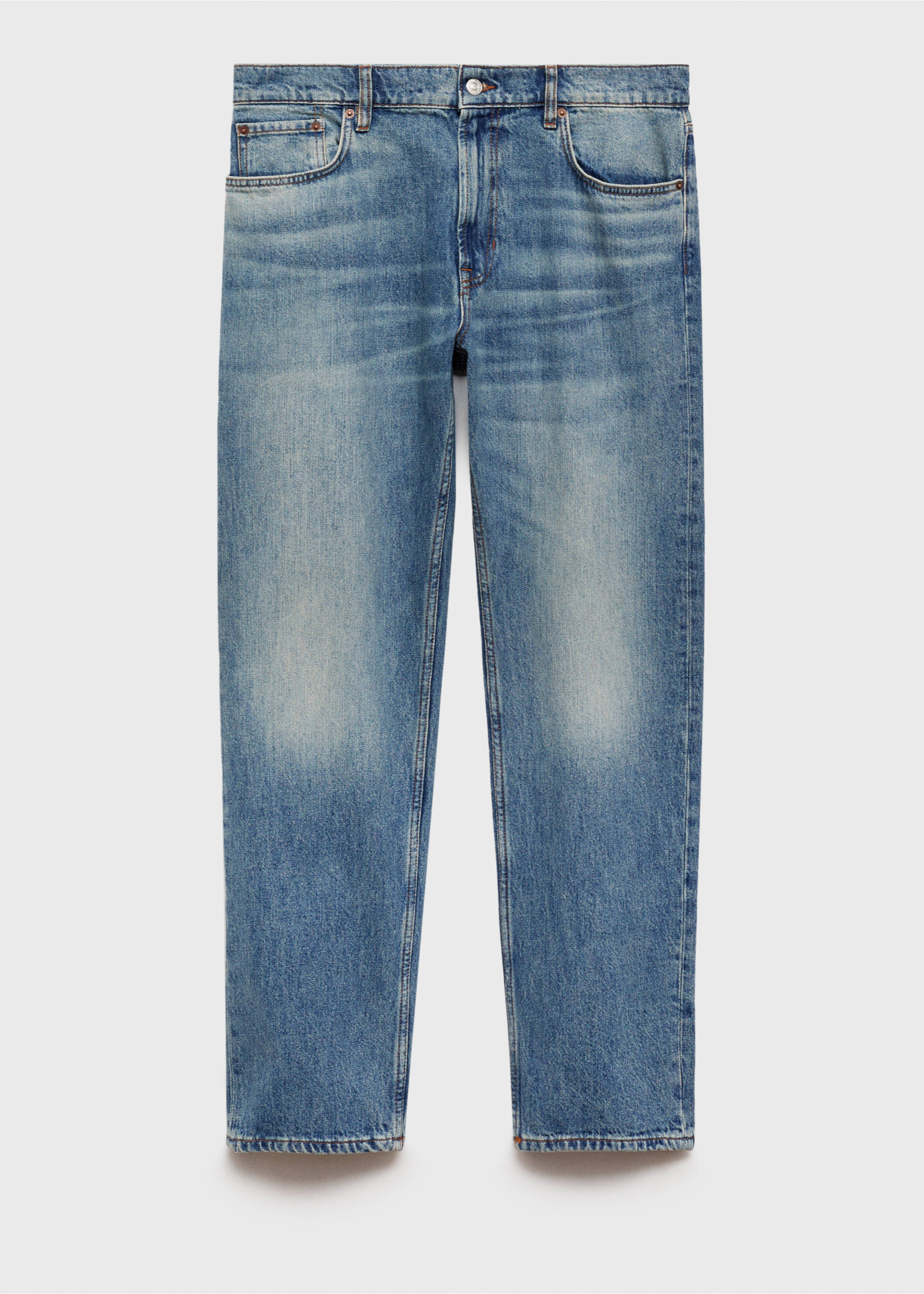 Jeans straight fit efecto desgastado - Artículo sin modelo, Azul medio vintage. Ref: 77036003-00.