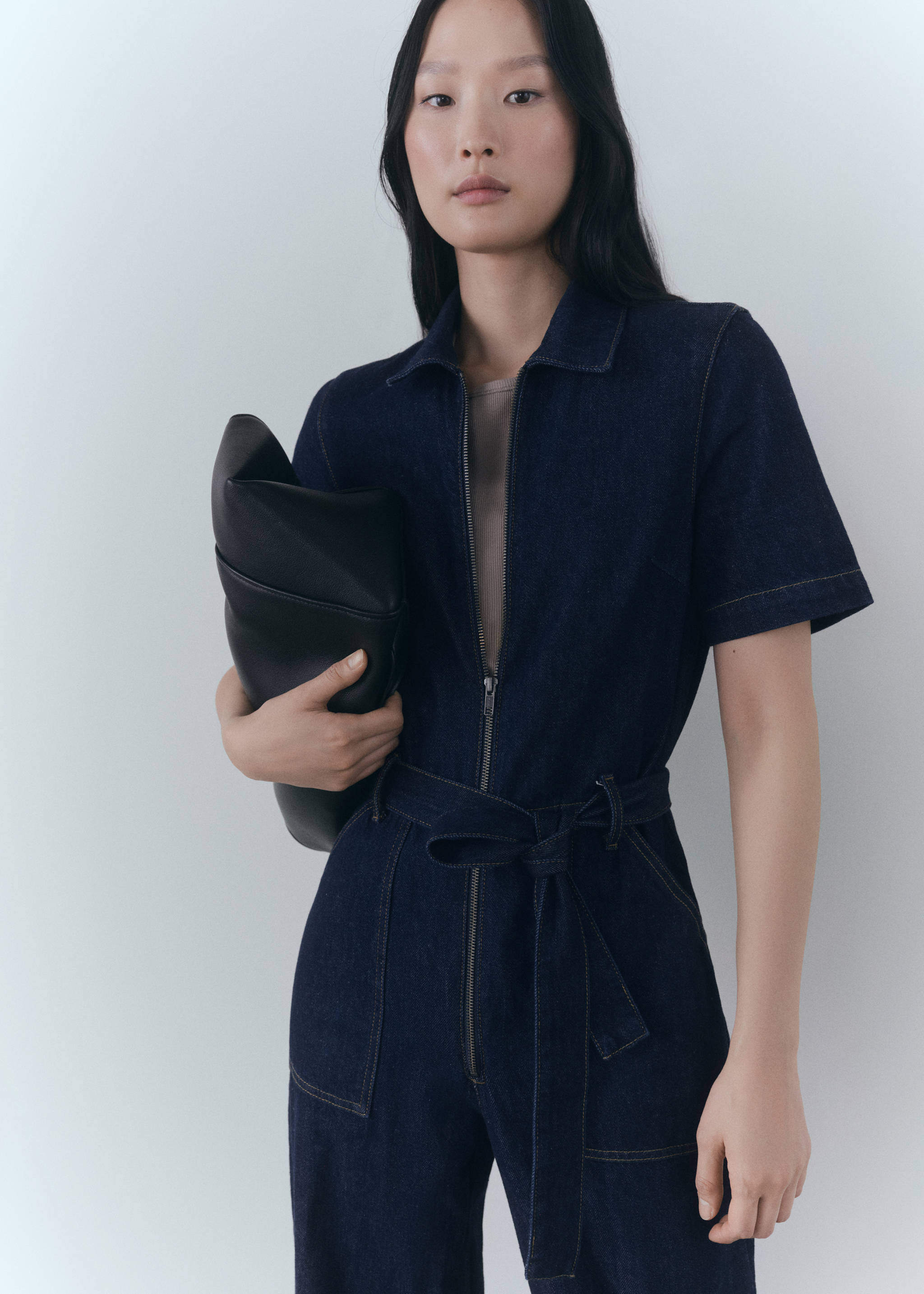 Rinse-wash denim jumpsuit - Medium plane