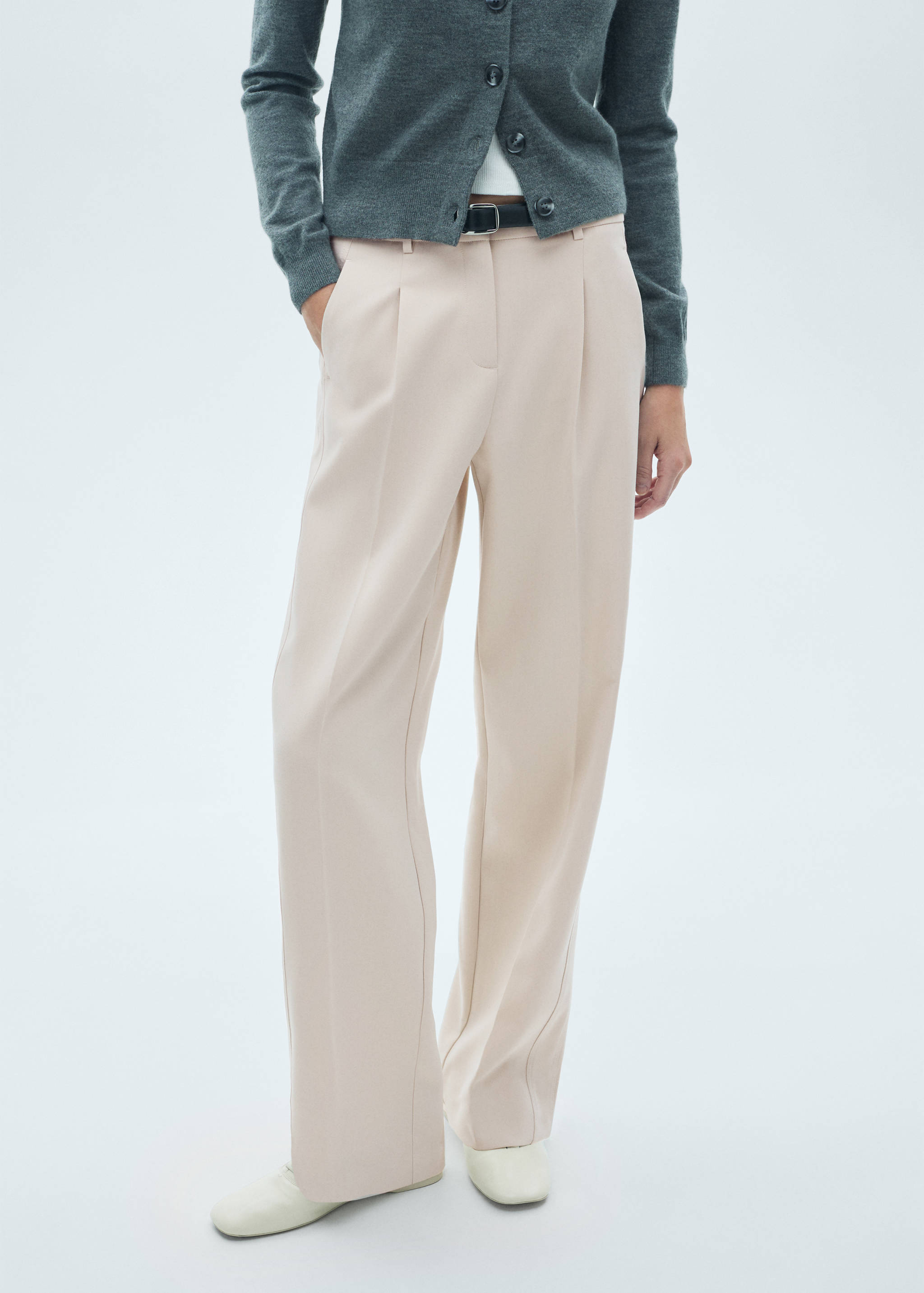 Straight-fit pleated pants - Medium plane