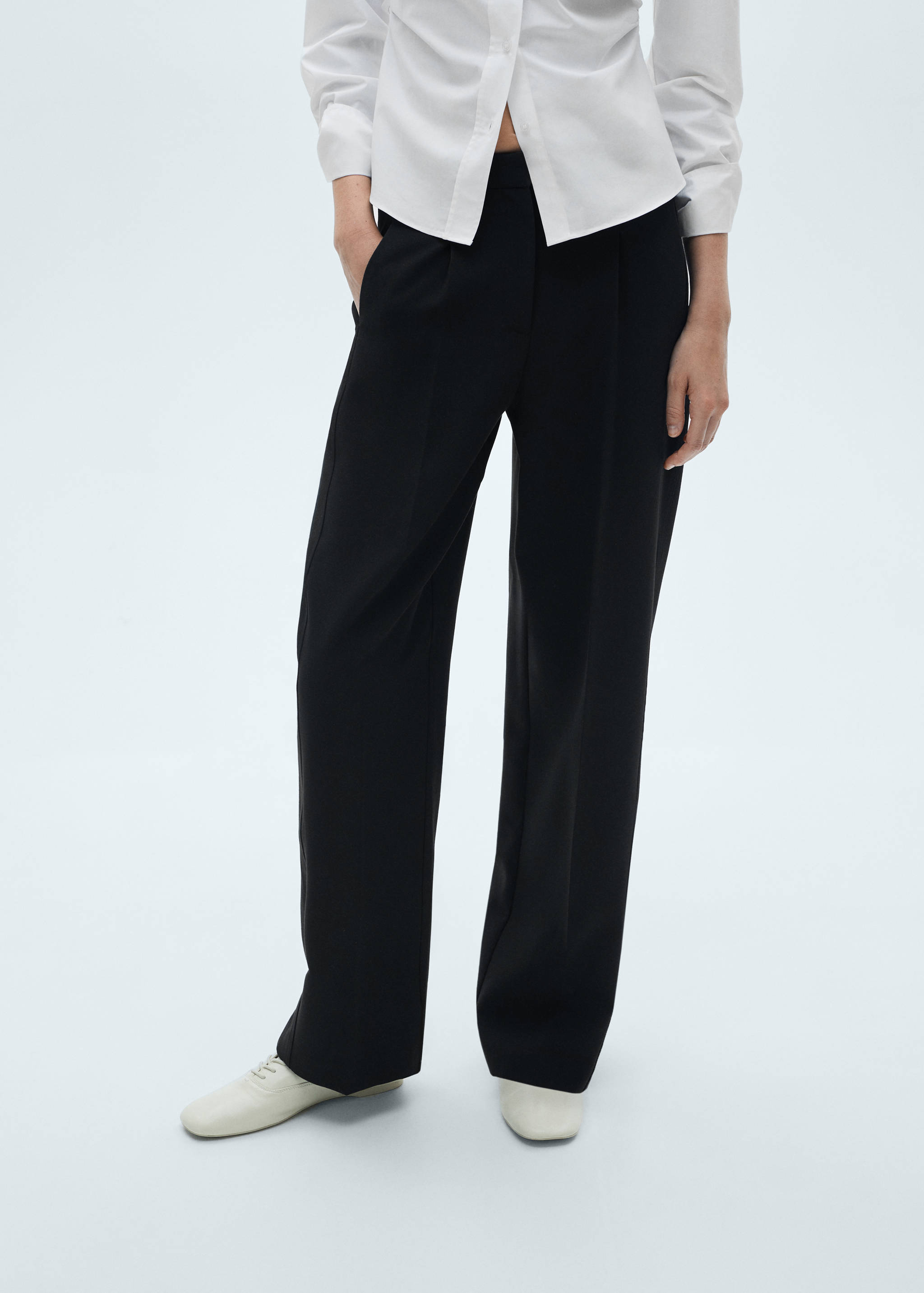 Straight-fit pleated pants - Medium plane