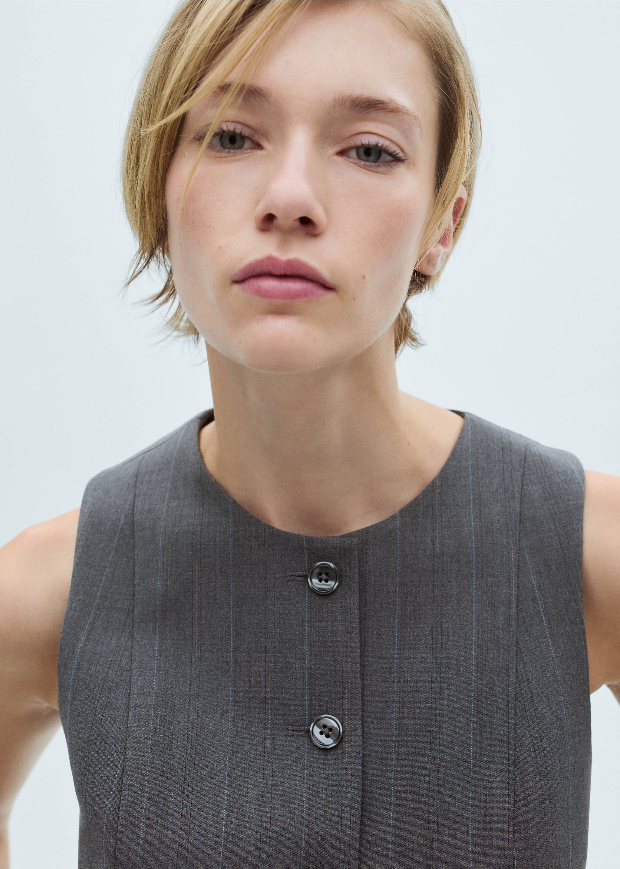 Pinstriped suit waistcoat - Details of the article 3, Grey. Ref: 77036725-00.