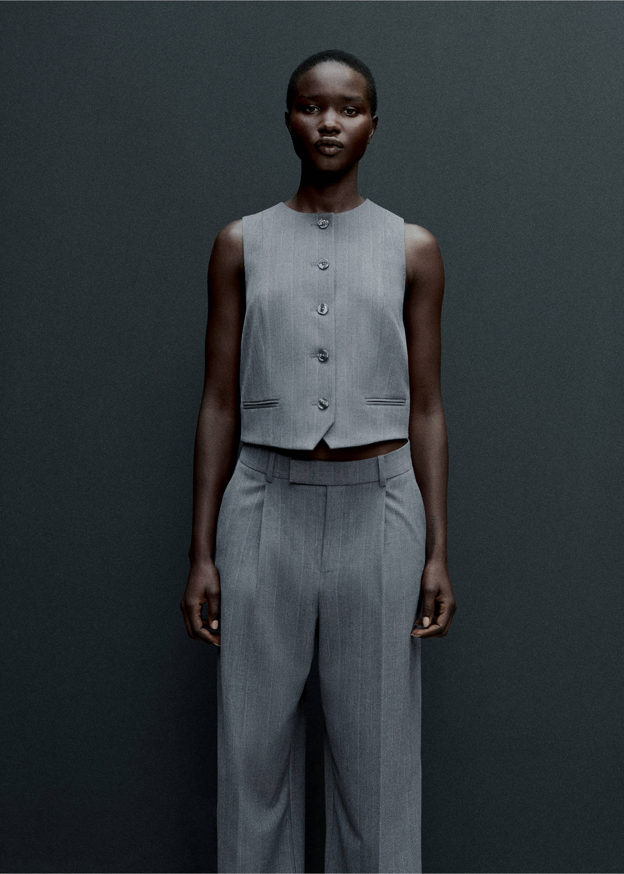 Pinstriped suit waistcoat - Details of the article 7, Grey. Ref: 77036725-00.