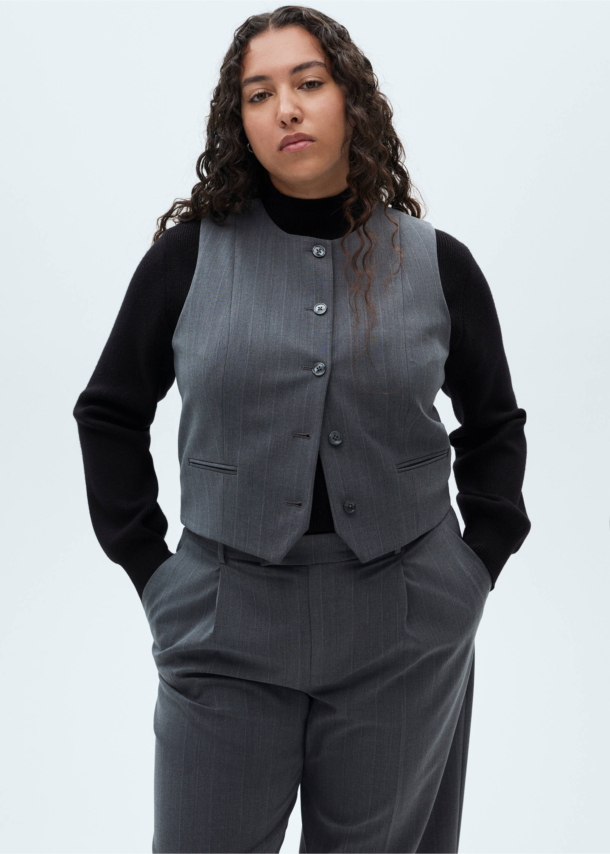 Pinstriped suit waistcoat - Details of the article 5, Grey. Ref: 77036725-00.