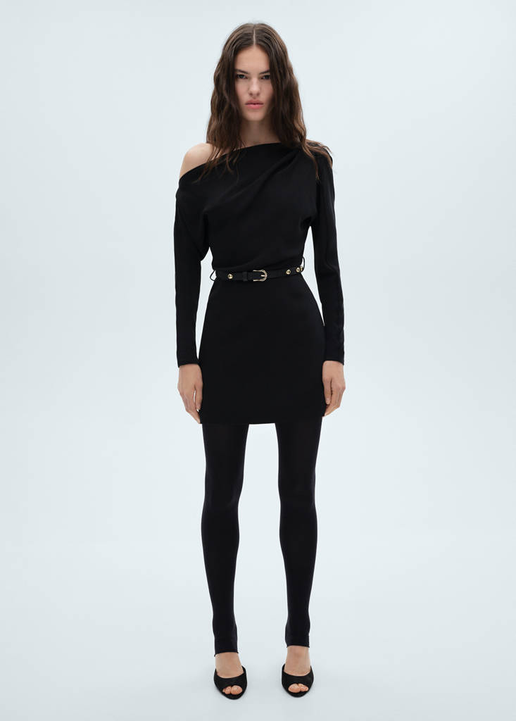 MANGO - Robe asymétrique ceinture noir - XS