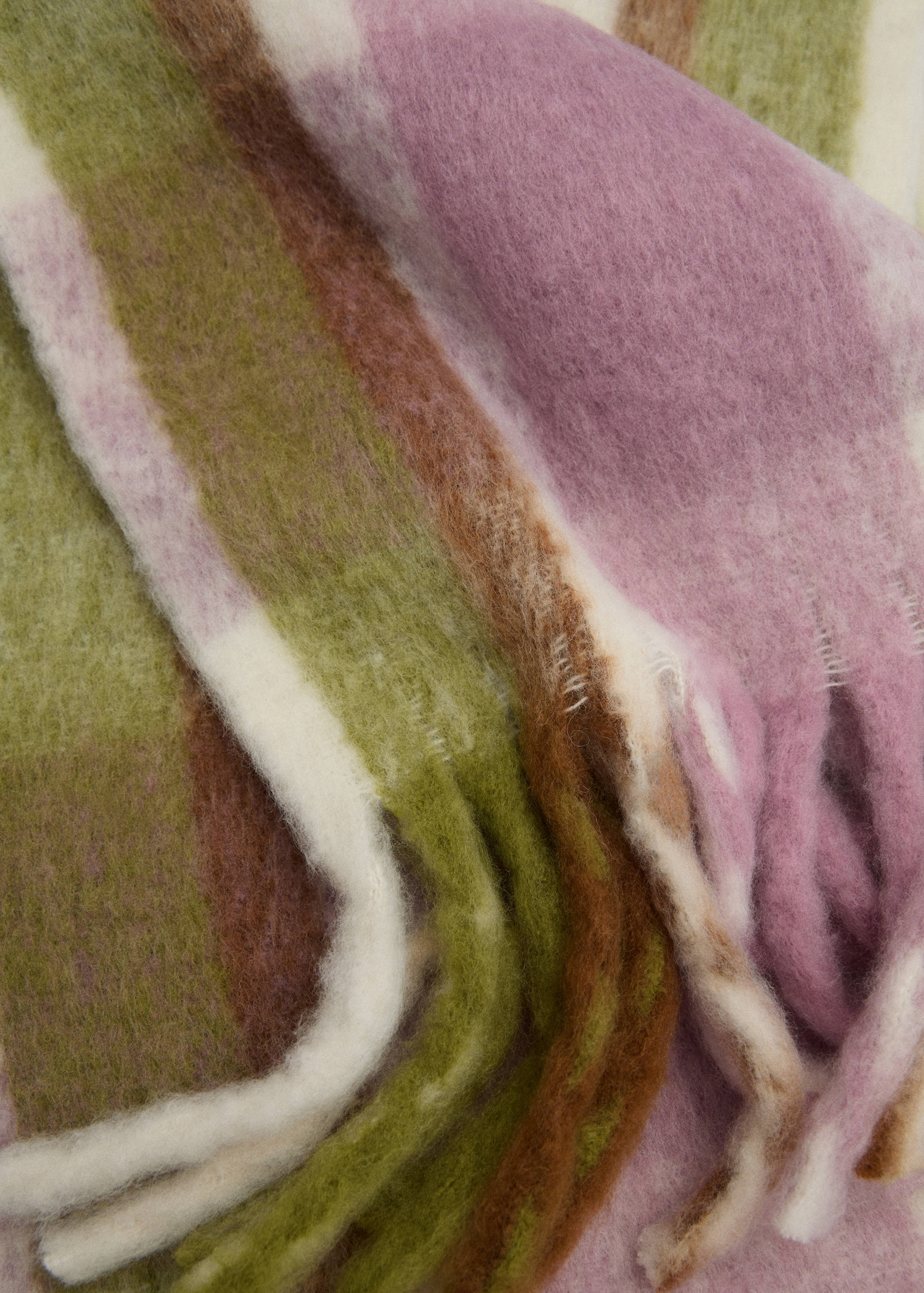 Check scarf with fringed ends - Medium plane