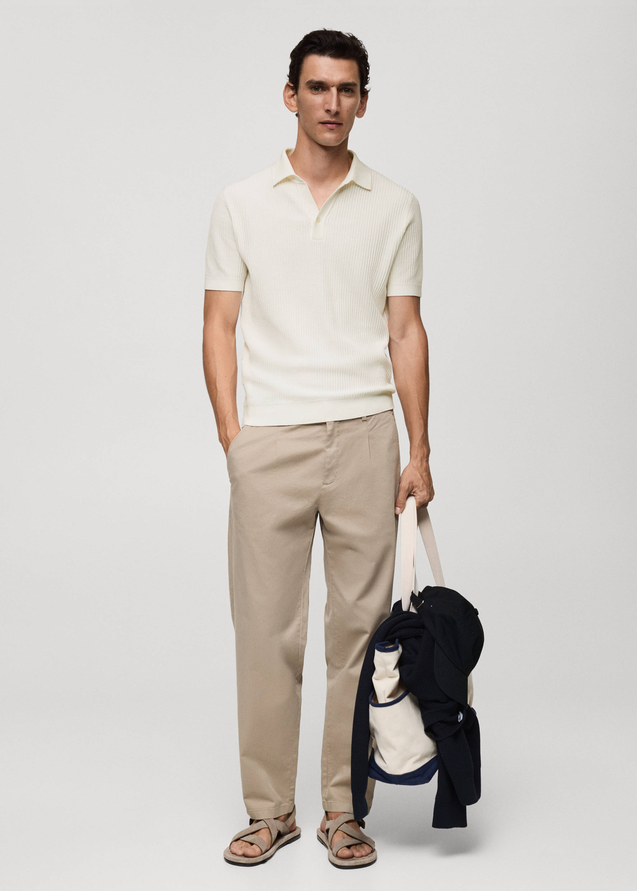 Fine-knit ribbed cotton polo shirt - General plane