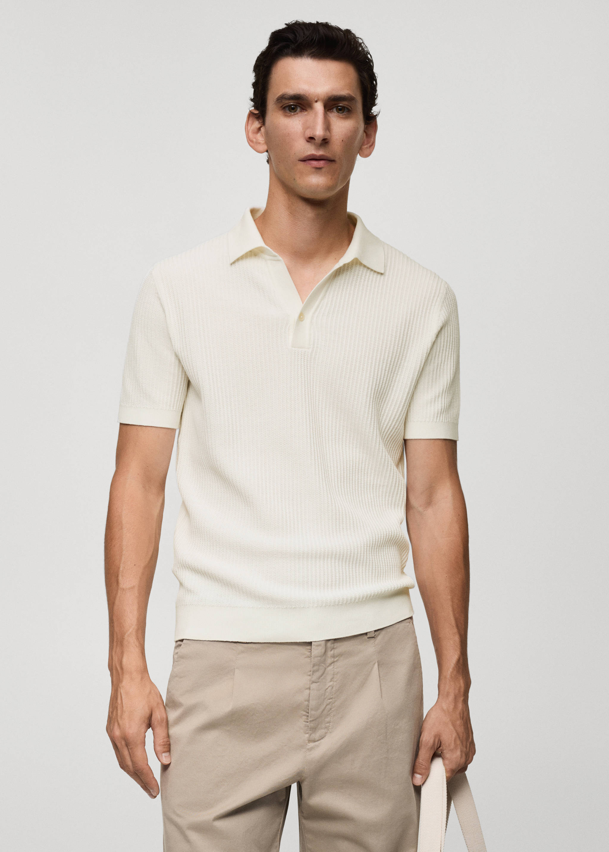 Fine-knit ribbed cotton polo shirt - Medium plane