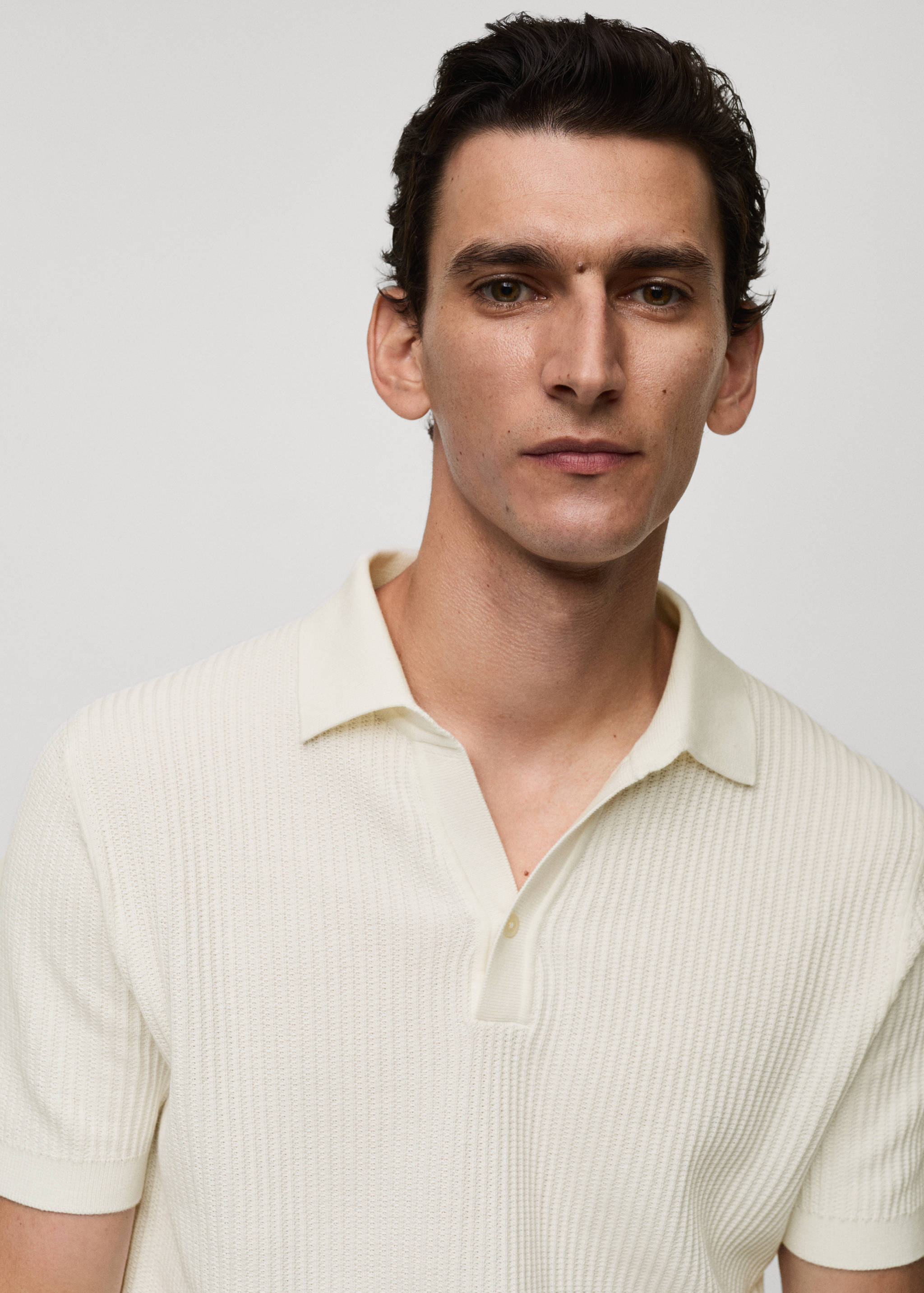 Fine-knit ribbed cotton polo shirt - Details of the article 1