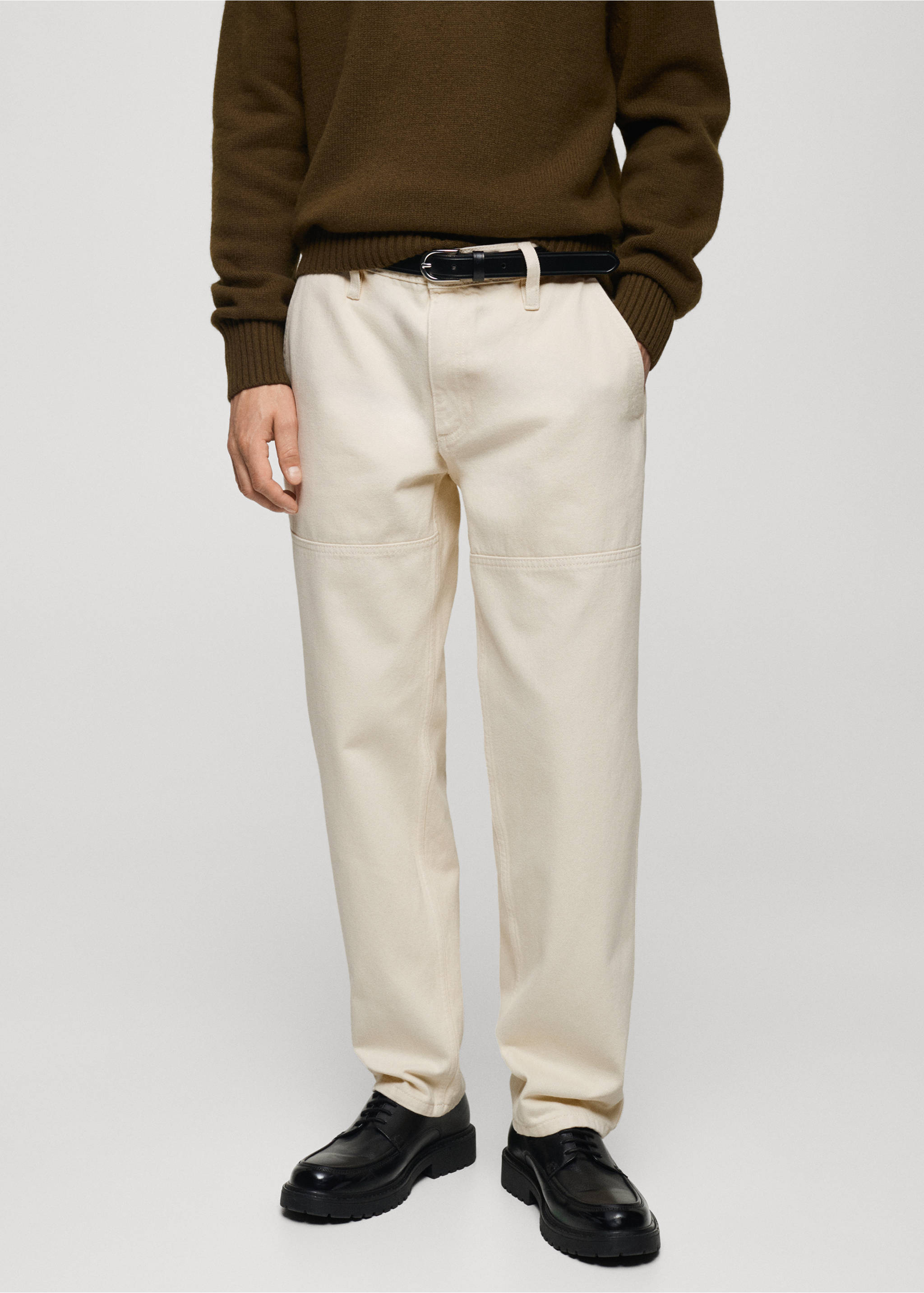 Jeans regular fit detalle costura - Plano medio, Crudo. Ref: 77037915-00.