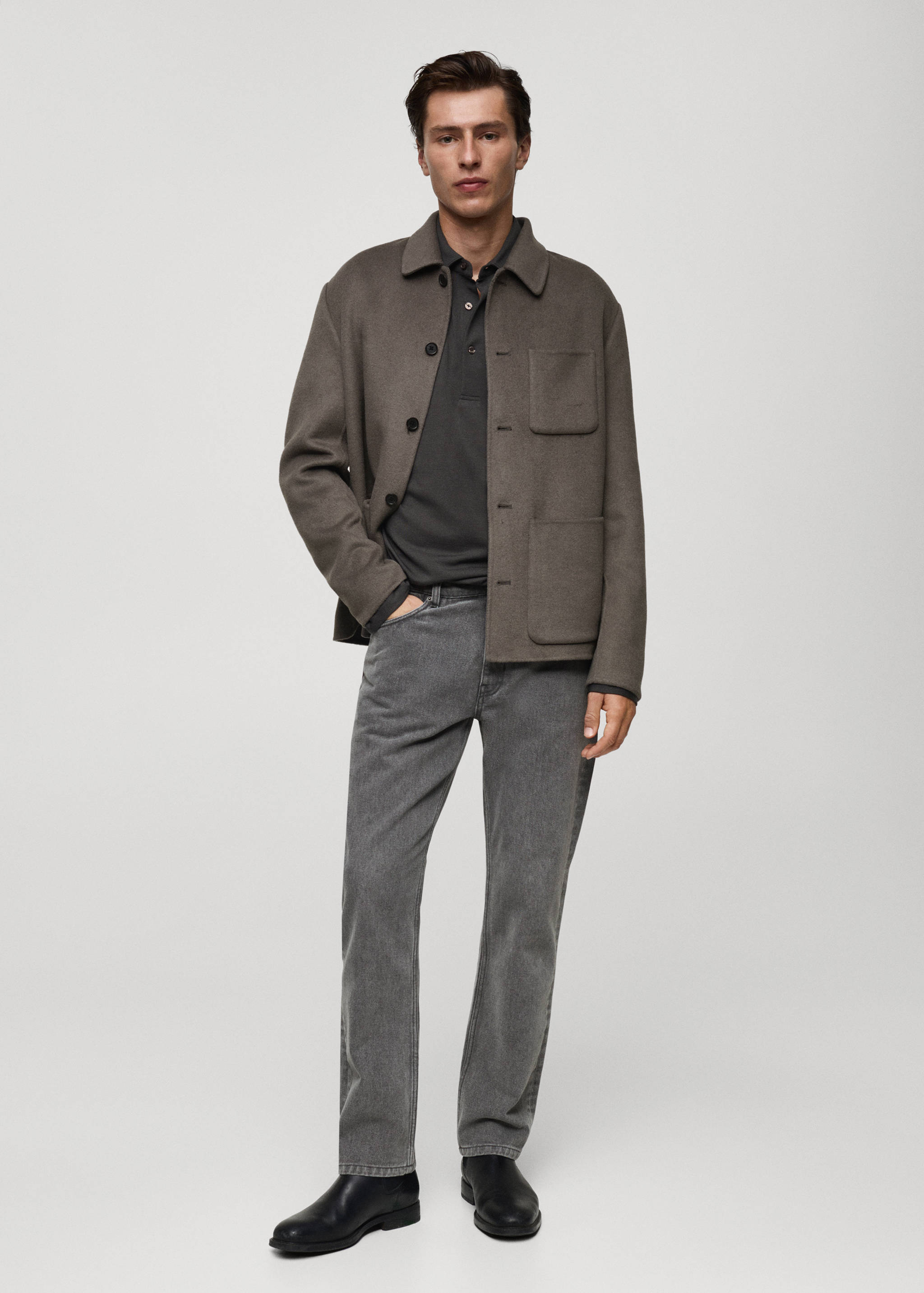 修身灰色水洗牛仔裤 - null