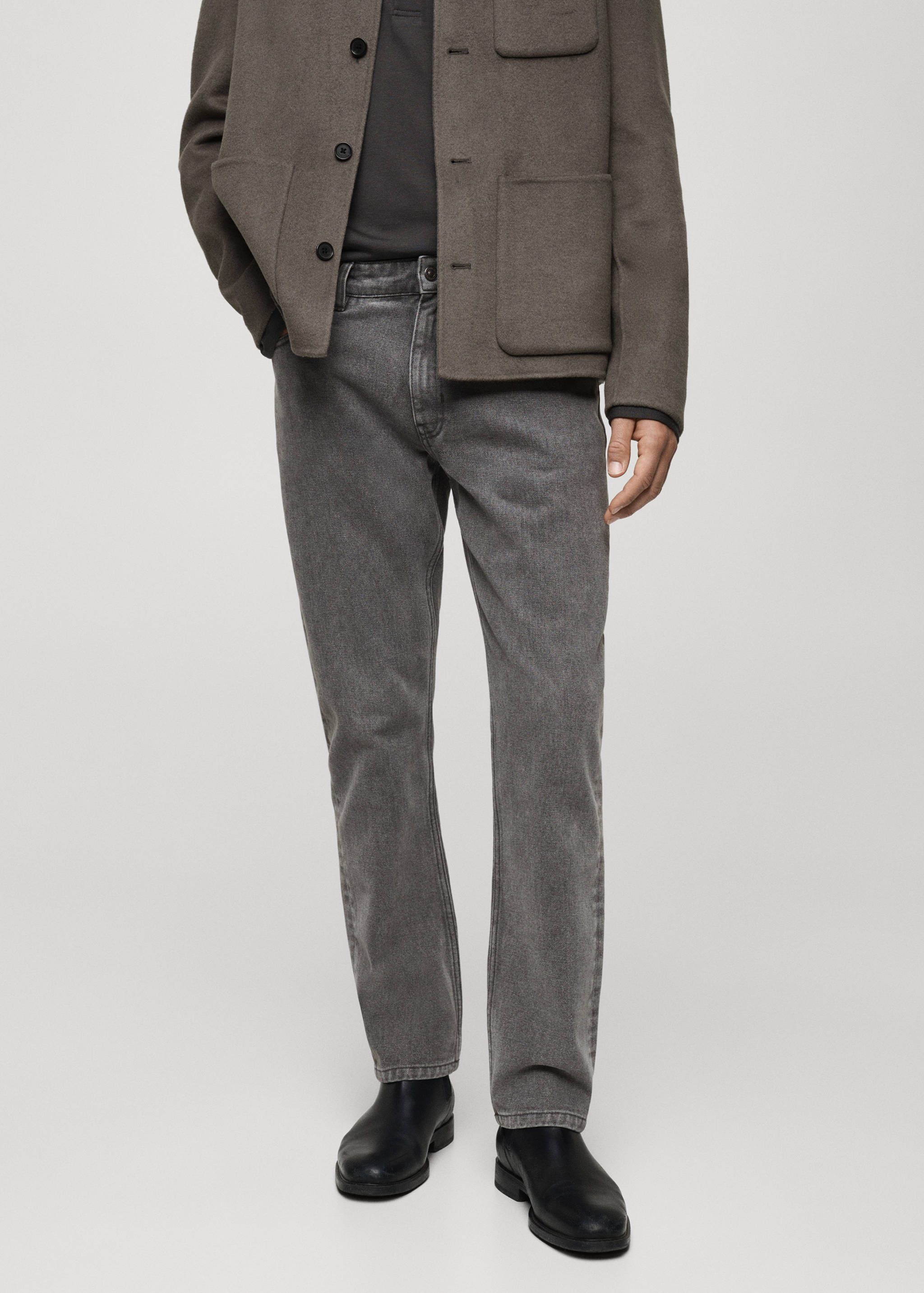 修身灰色水洗牛仔裤 - null