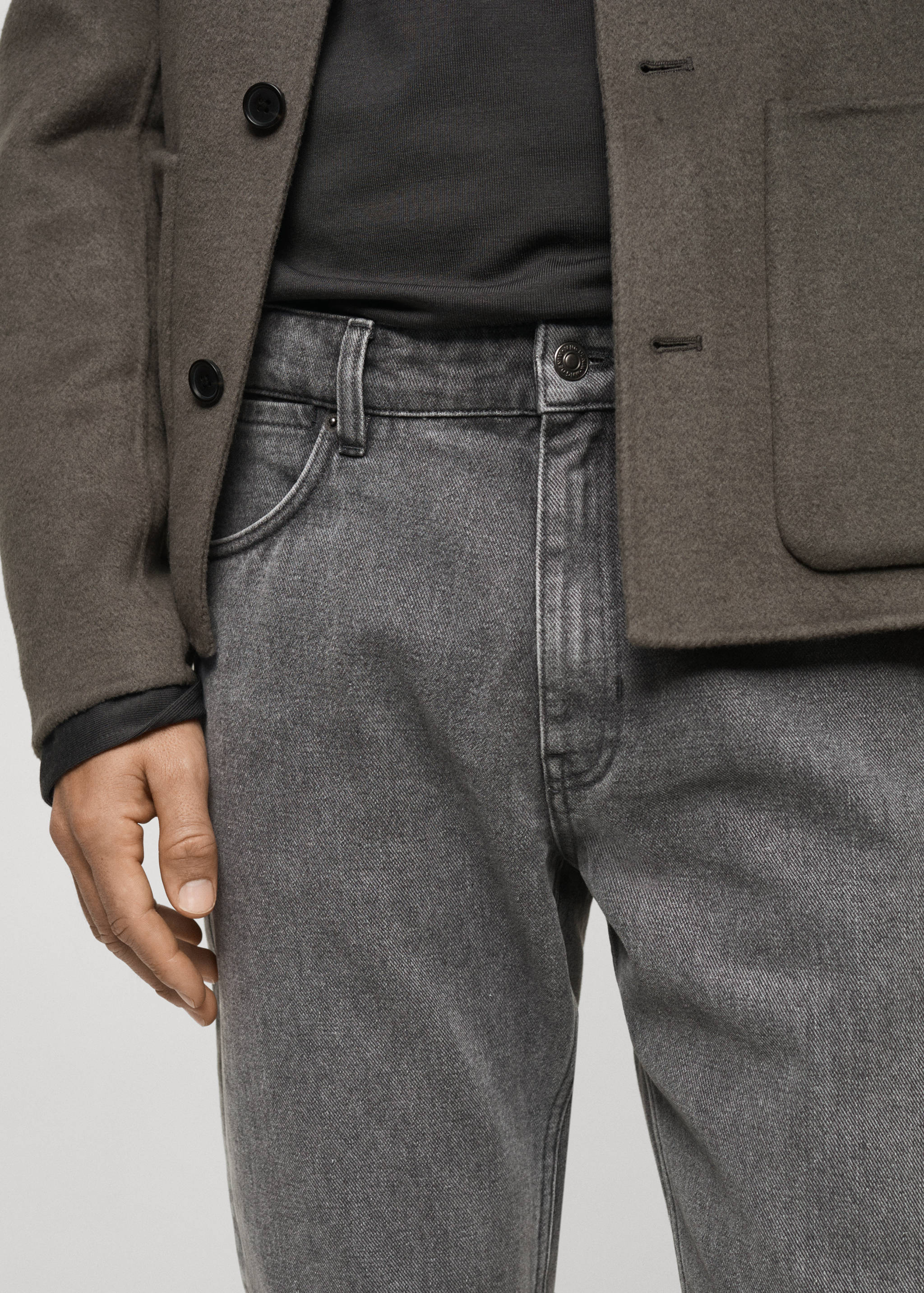 修身灰色水洗牛仔裤 - null