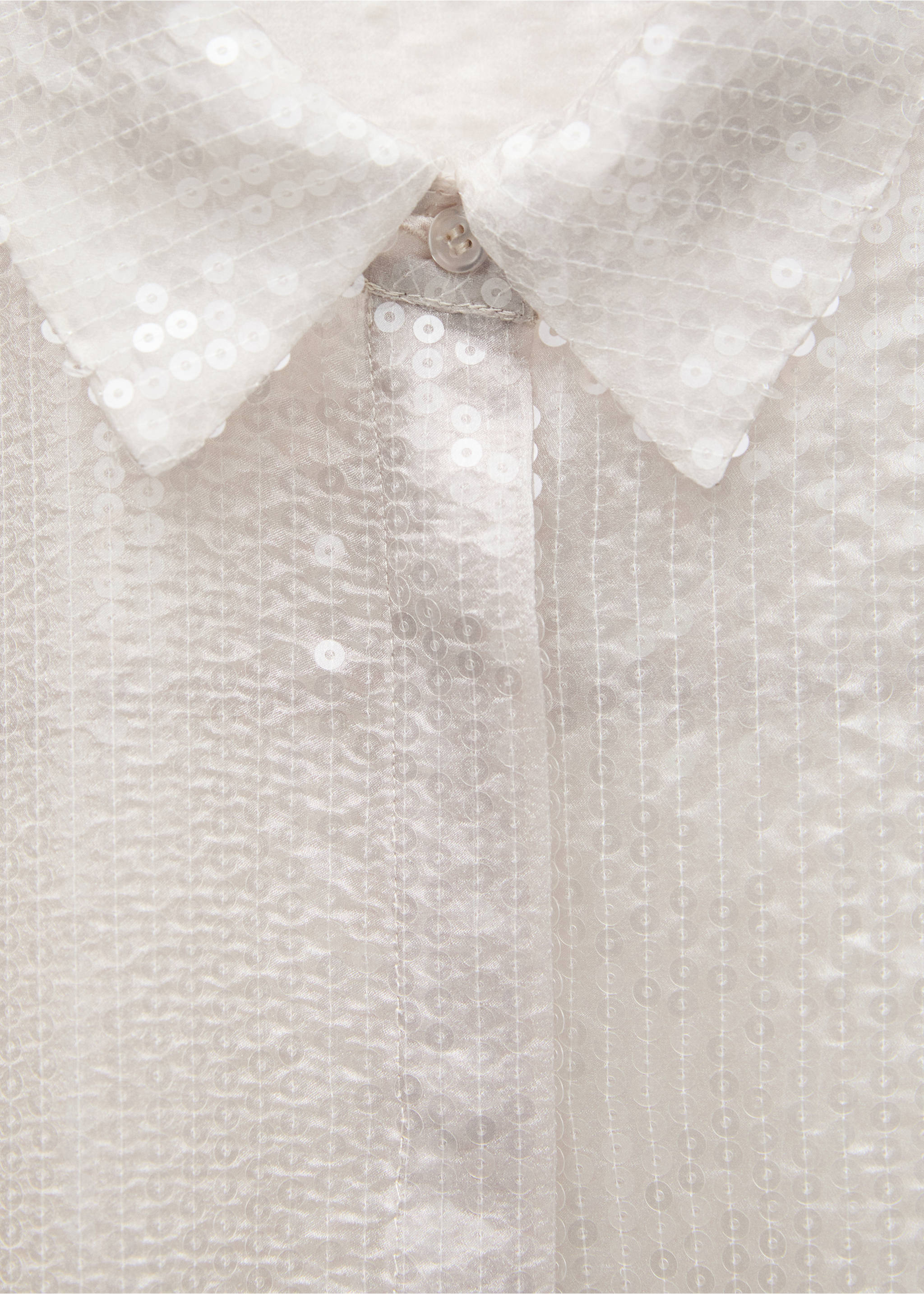 Semi-transparent sequined shirt - Details of the article 8, Ecru. Ref: 77039035-00.