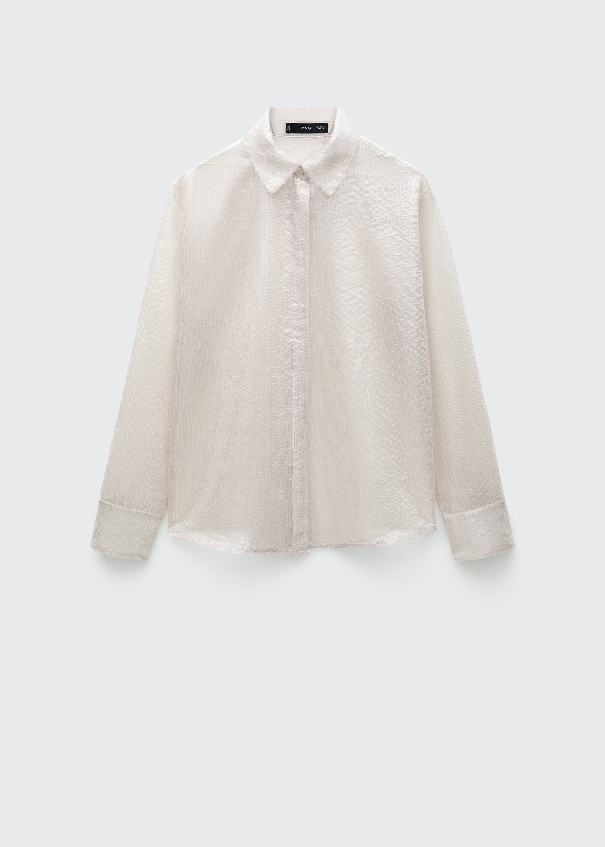 Semi-transparent sequined shirt - Article without model, Ecru. Ref: 77039035-00.