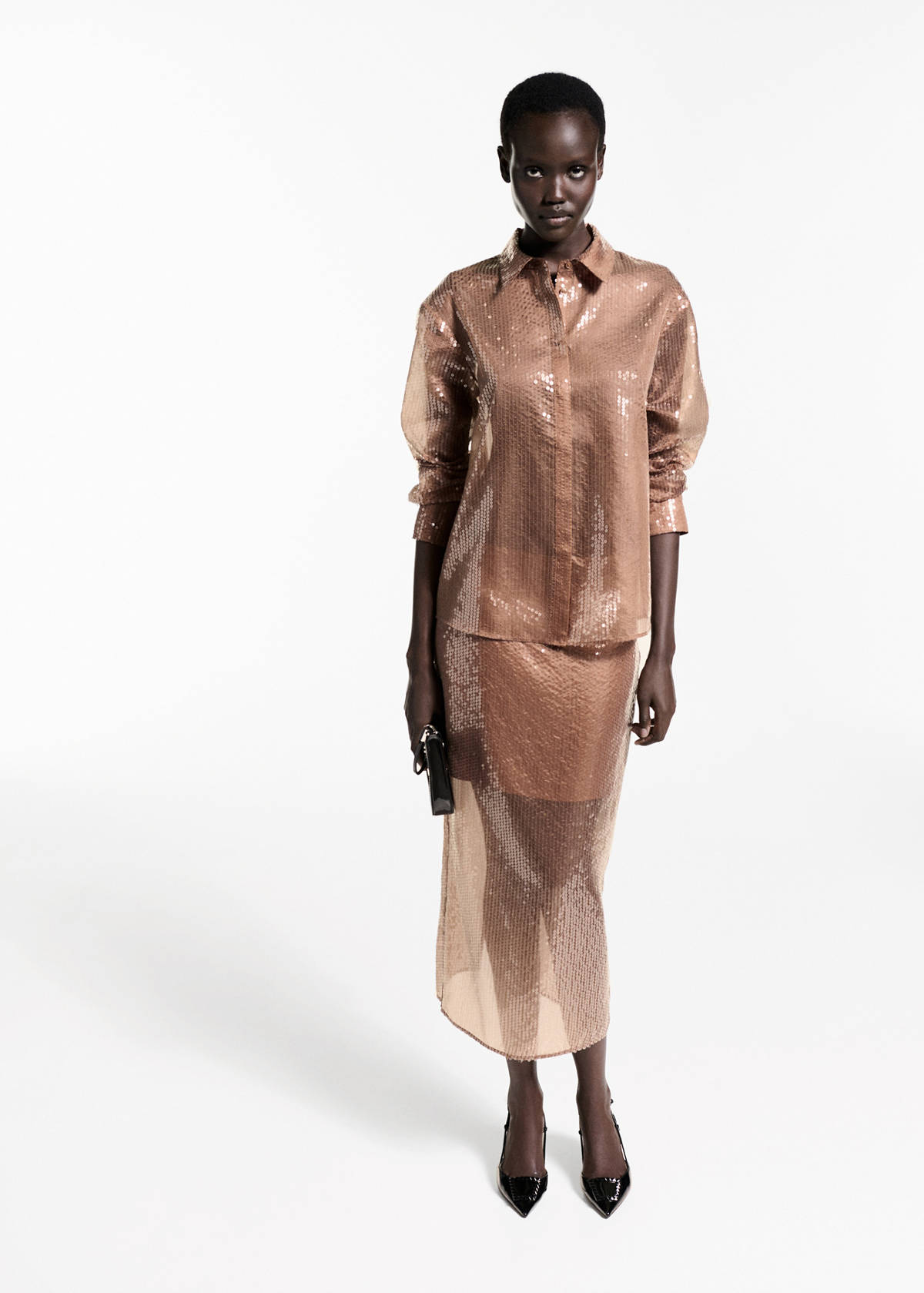 Semi-transparent sequined shirt — Brown