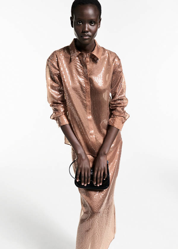 Semi-transparent sequined shirt — Brown