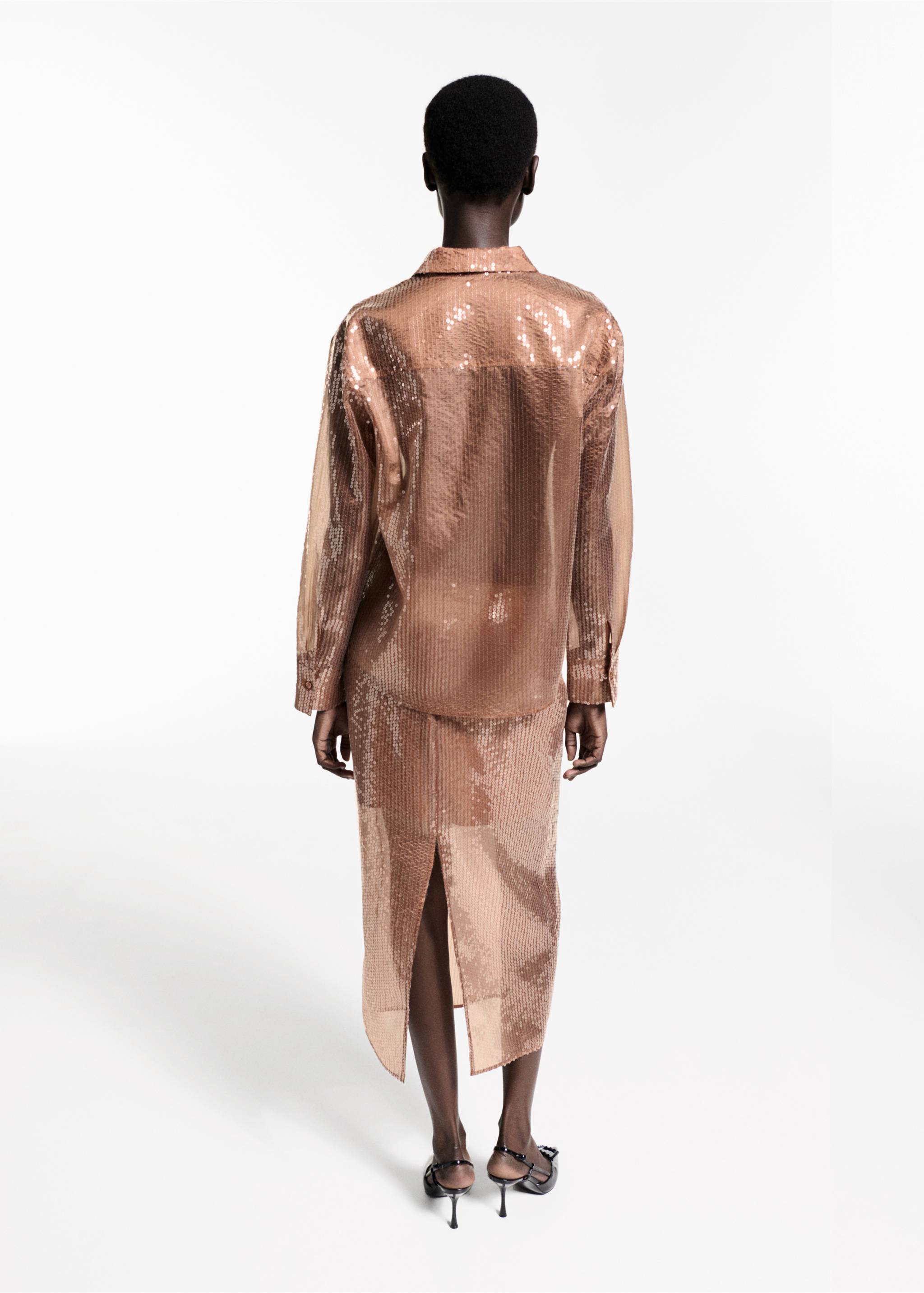 Semi-transparent sequined shirt - Reverse of the article, Brown. Ref: 77039035-00.