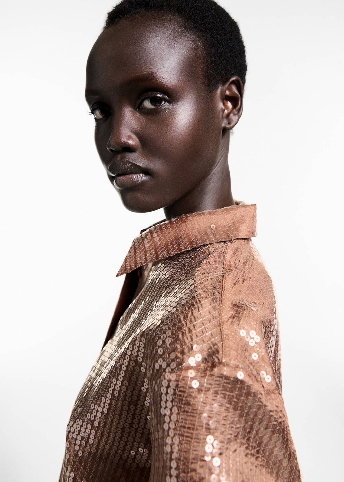 Semi-transparent sequined shirt — Brown