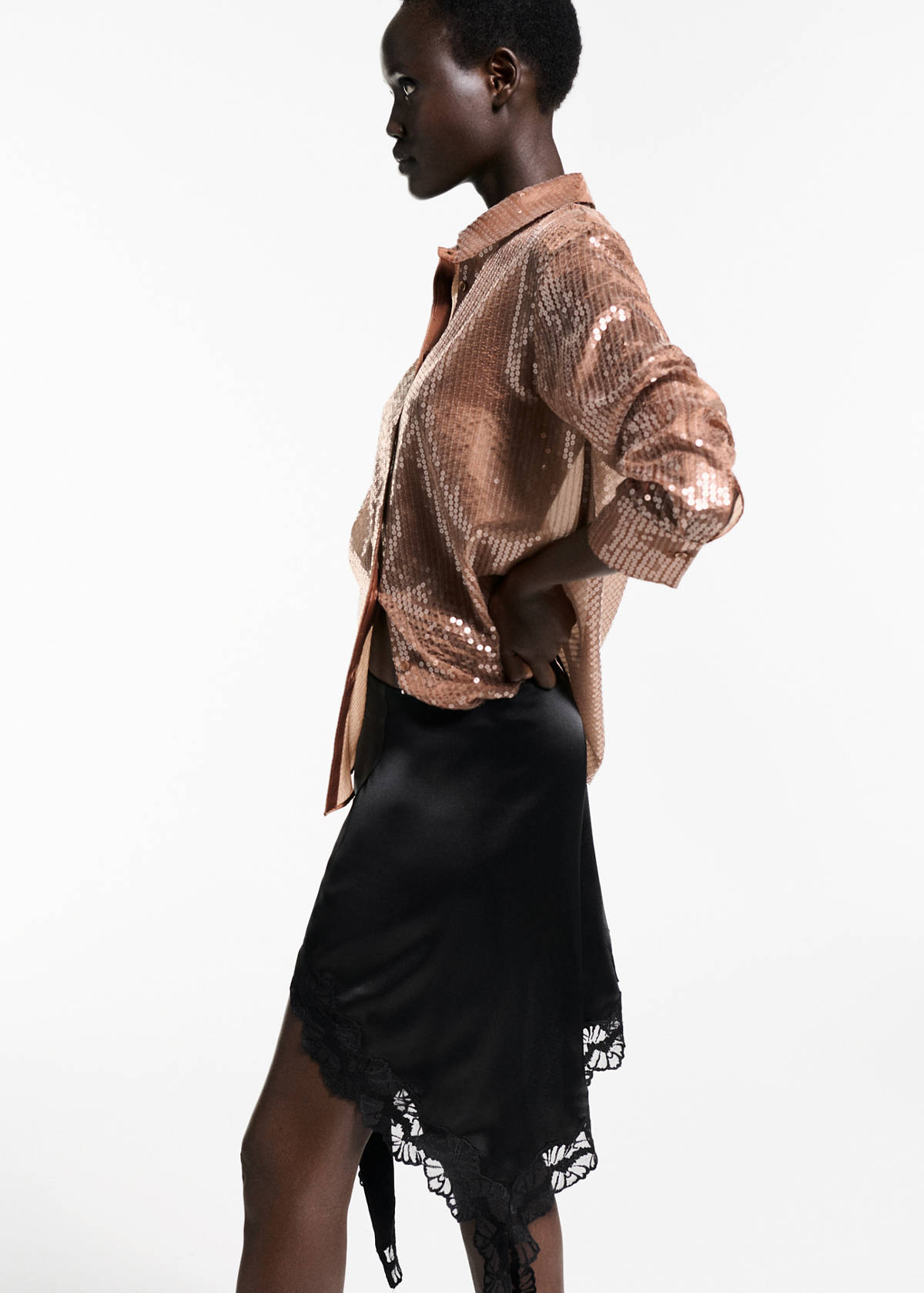Semi-transparent sequined shirt — Brown