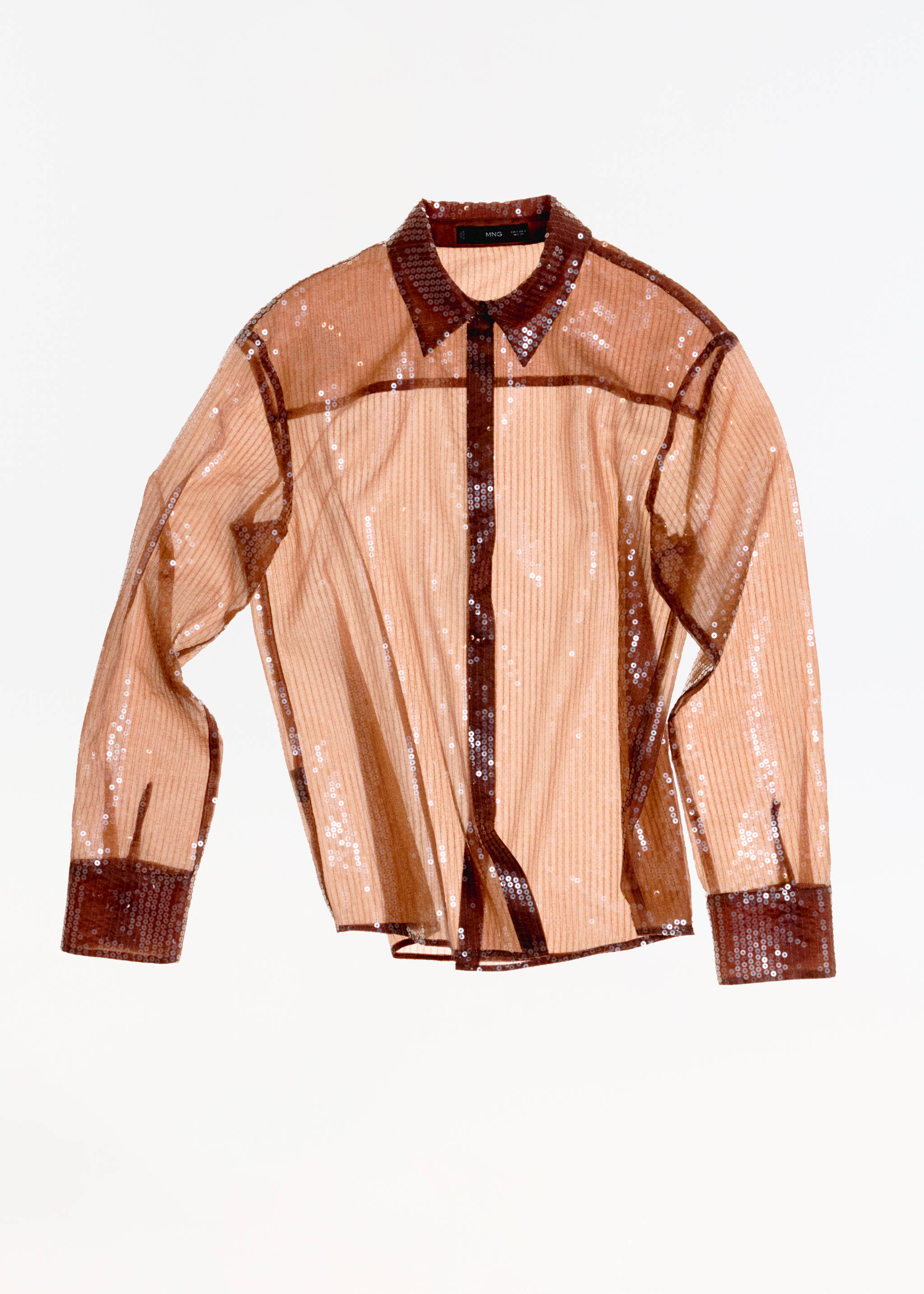 Semi-transparent sequined shirt - Details of the article 7, Brown. Ref: 77039035-00.