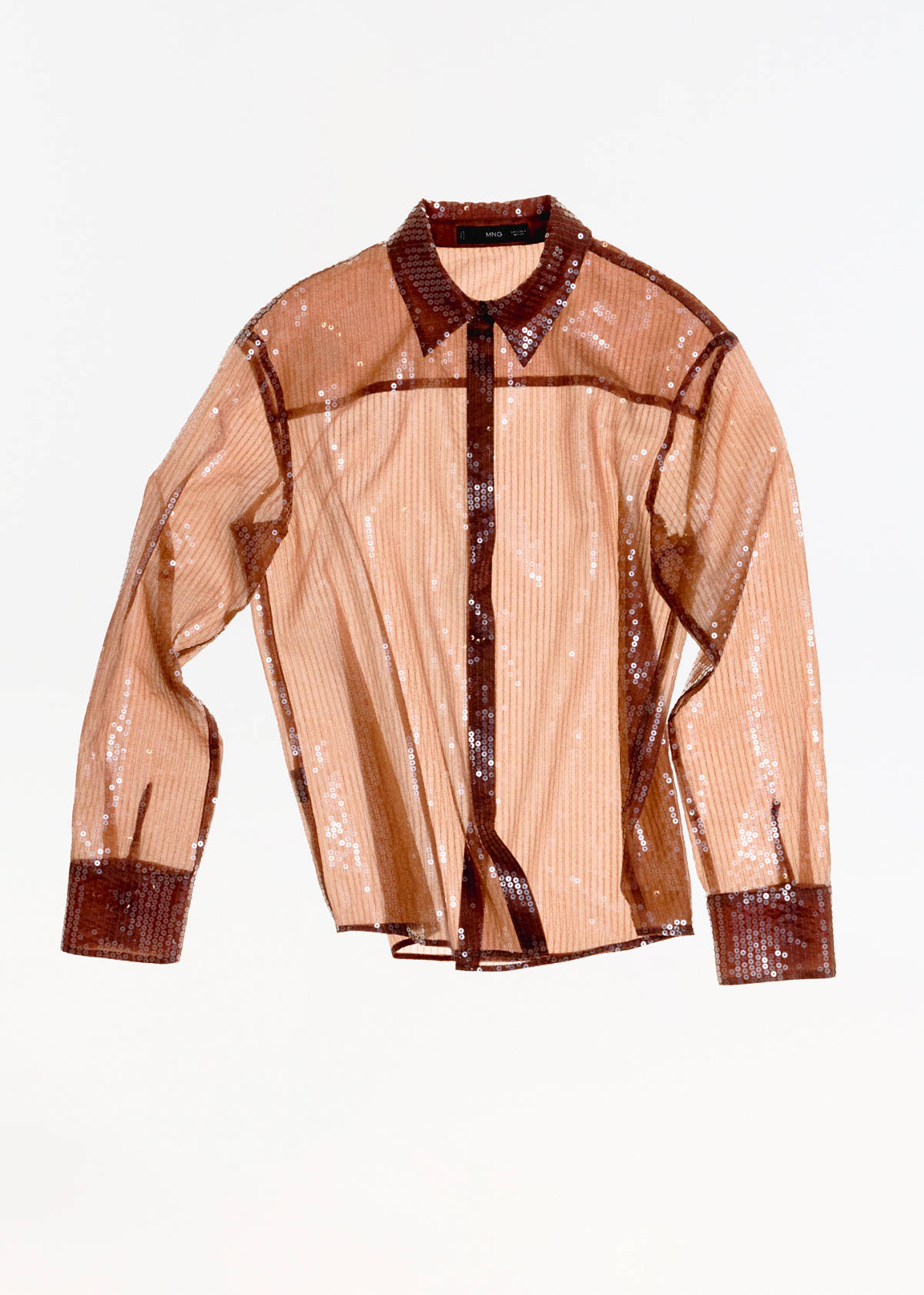 Semi-transparent sequined shirt — Brown