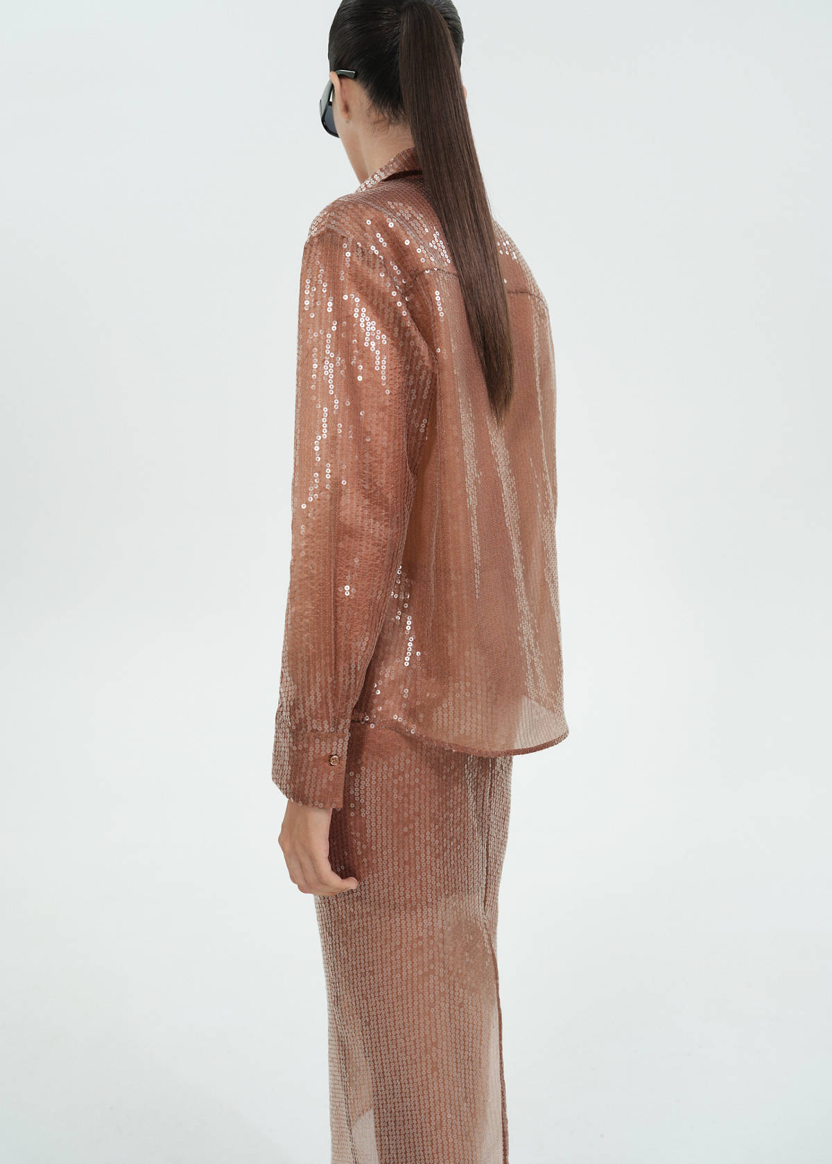 Semi-transparent sequined shirt — Brown