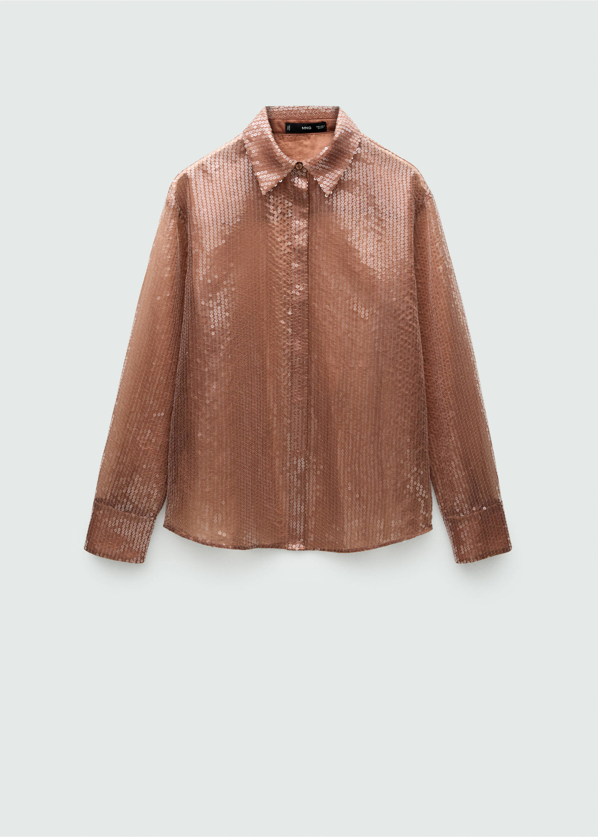 Semi-transparent sequined shirt - Article without model, Brown. Ref: 77039035-00.