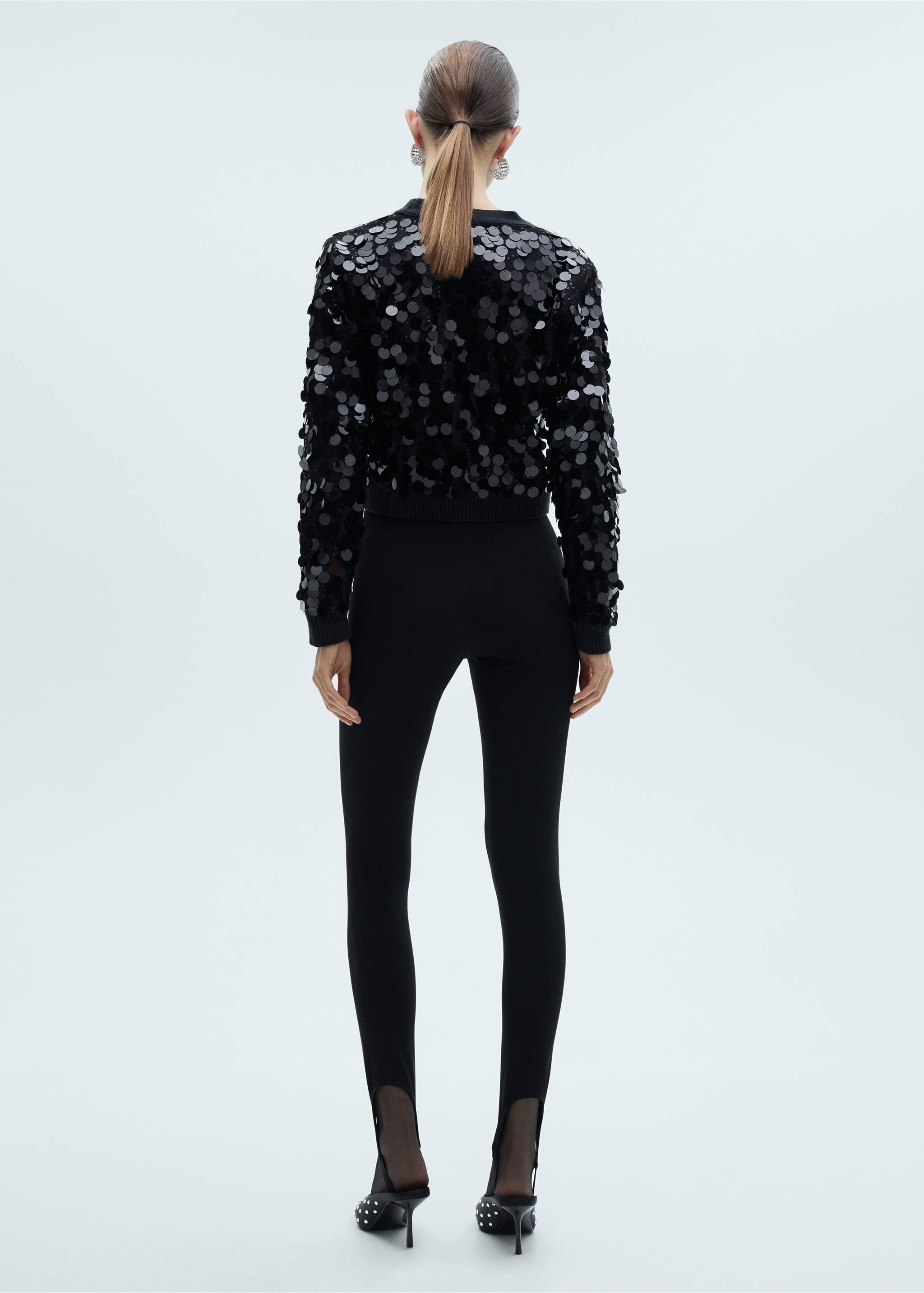Paillettes knit cardigan - Reverse of the article, Black. Ref: 77039044-00.