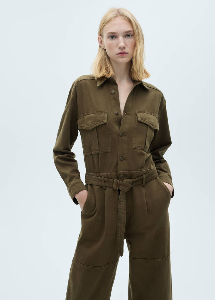 Belt denim jumpsuit