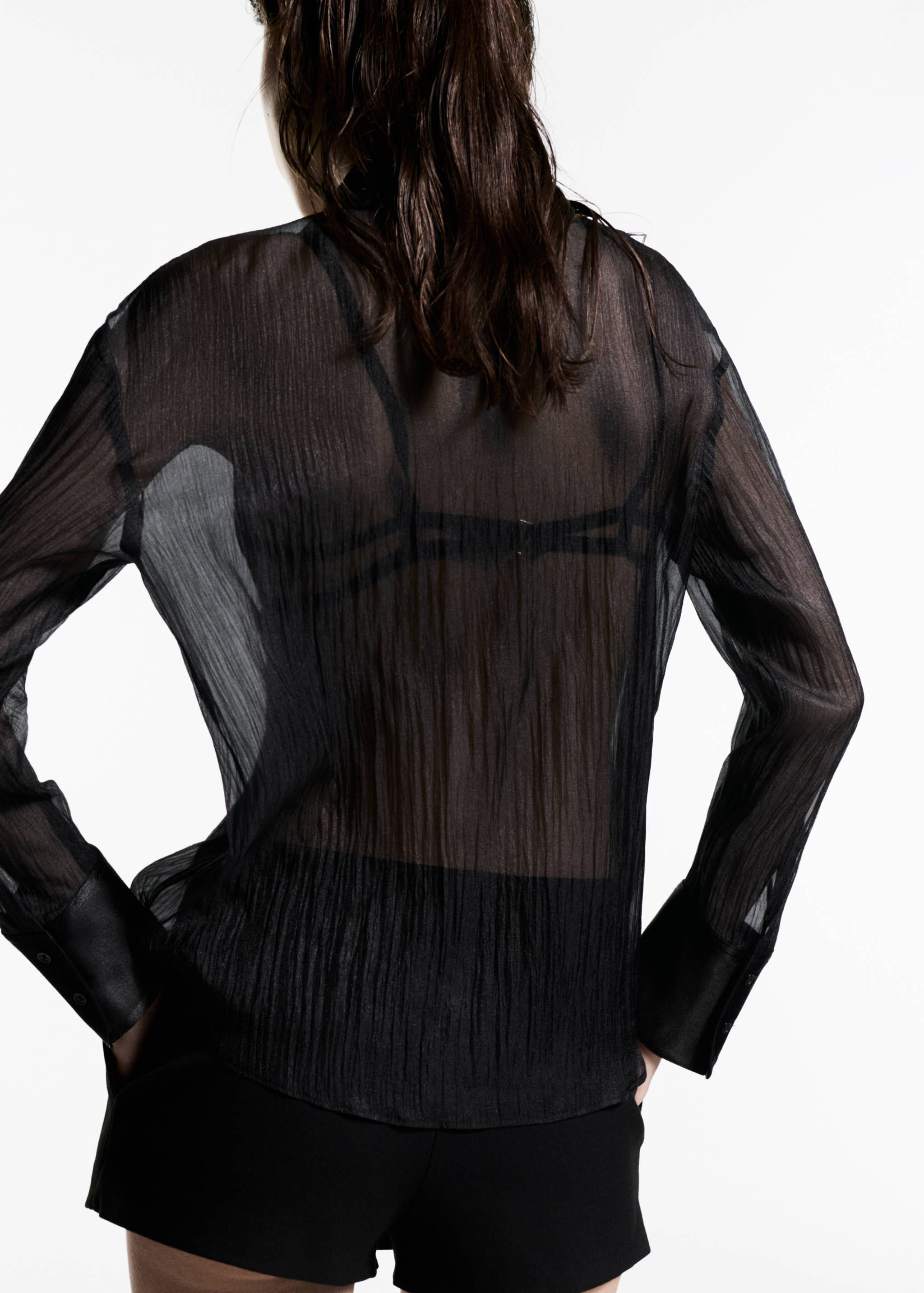 Semi-transparent shirt with satin details - Reverse of the article
