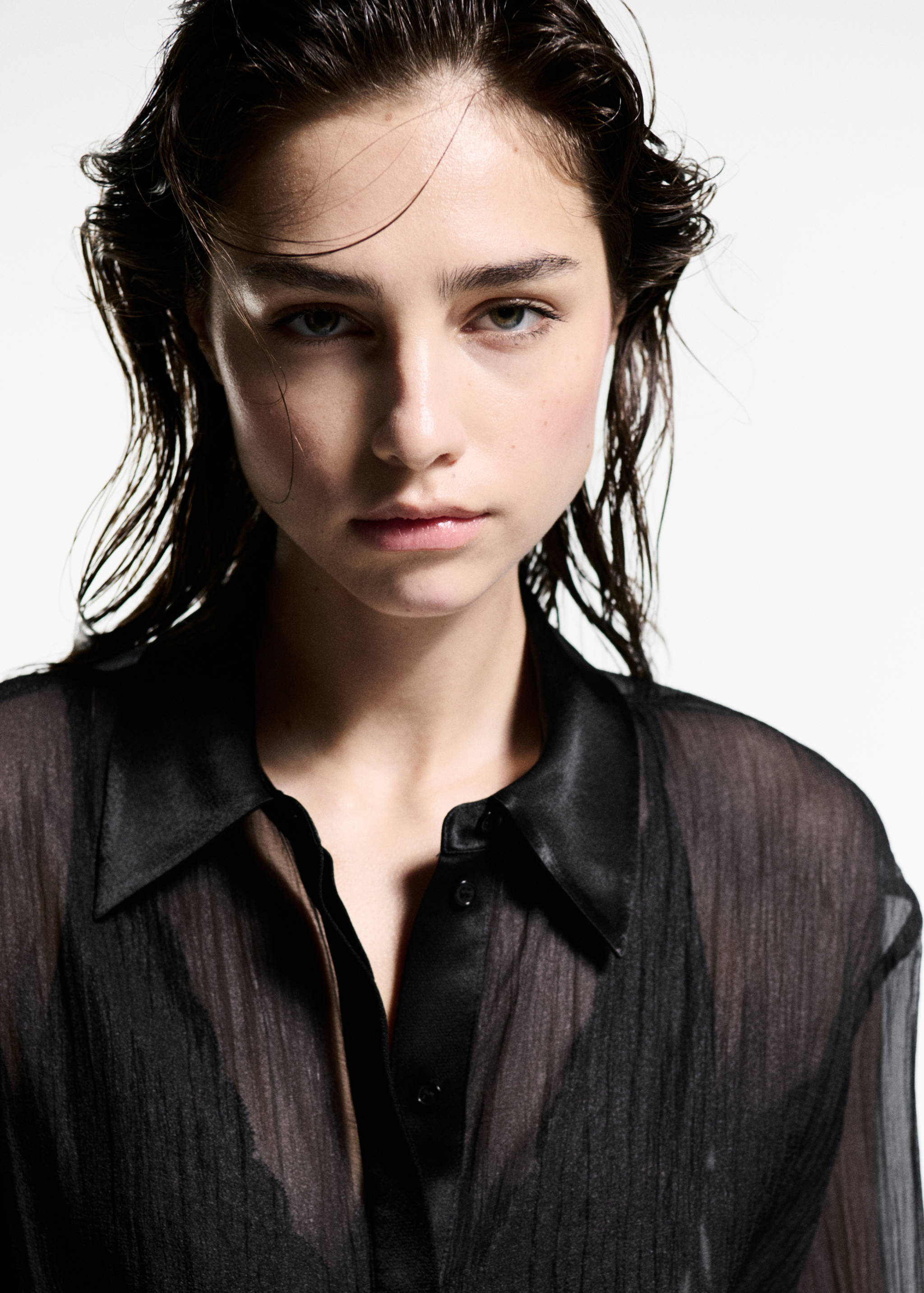 Semi-transparent shirt with satin details - Details of the article 1