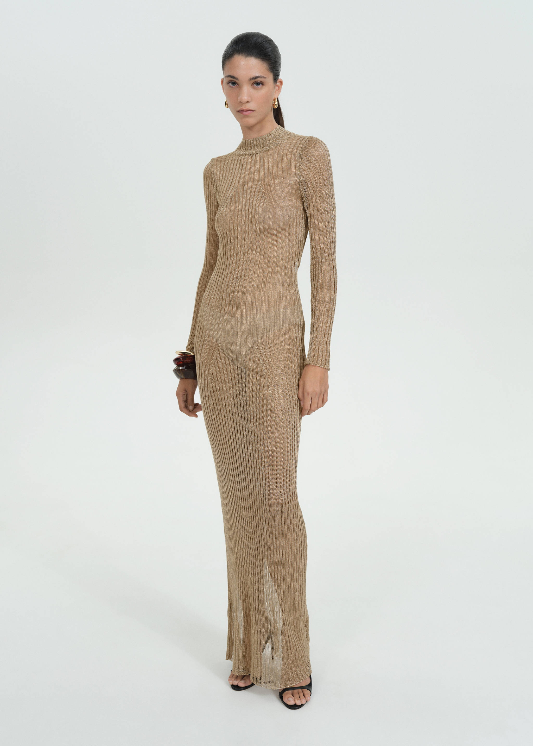 Lurex ribbed dress with open back - General plane