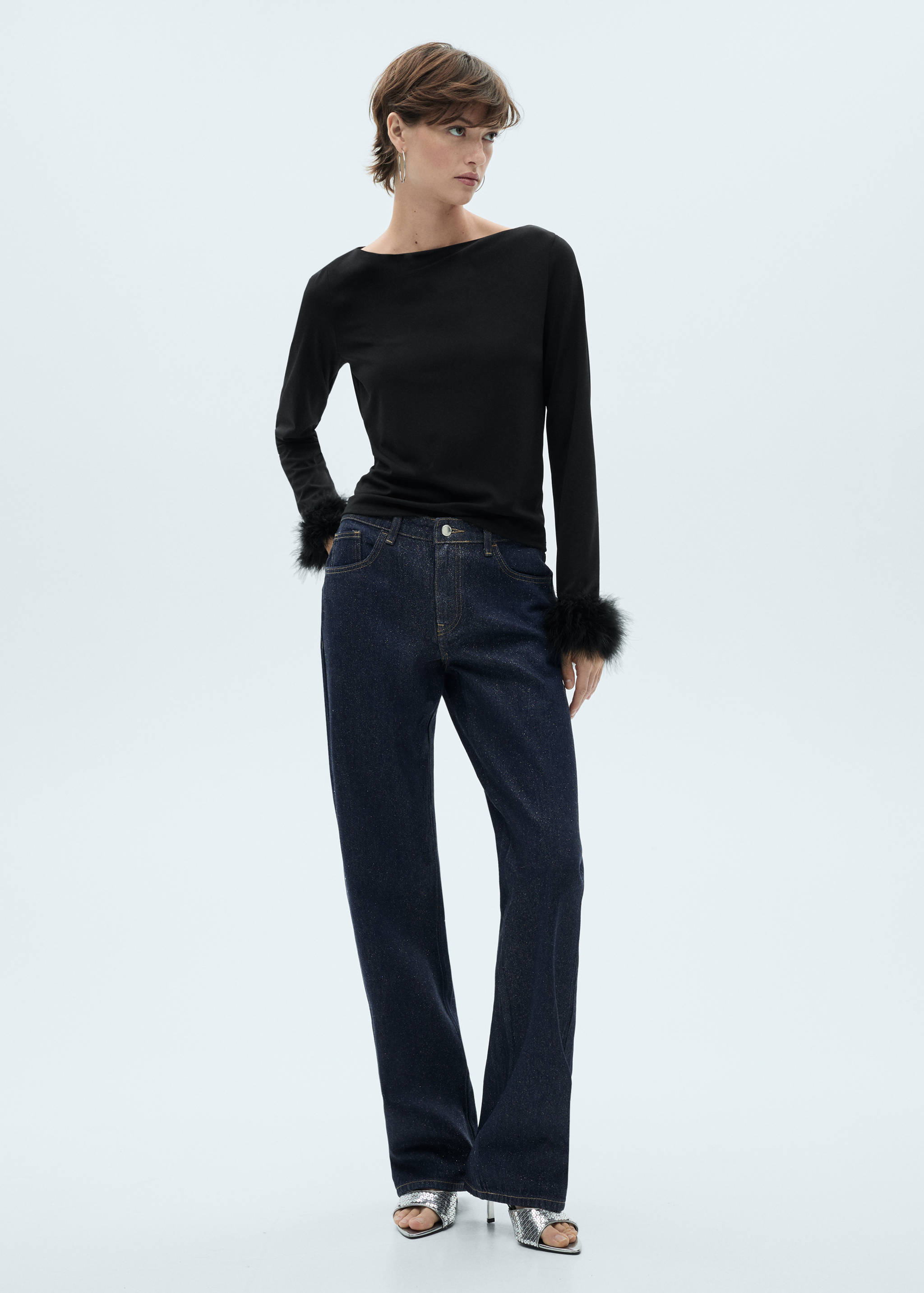 Straight-fit shiny rinse-wash jeans - General plane
