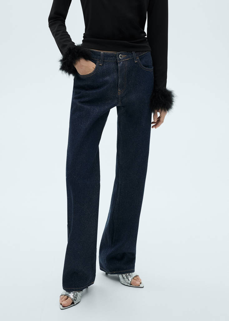 Straight-fit shiny rinse-wash jeans