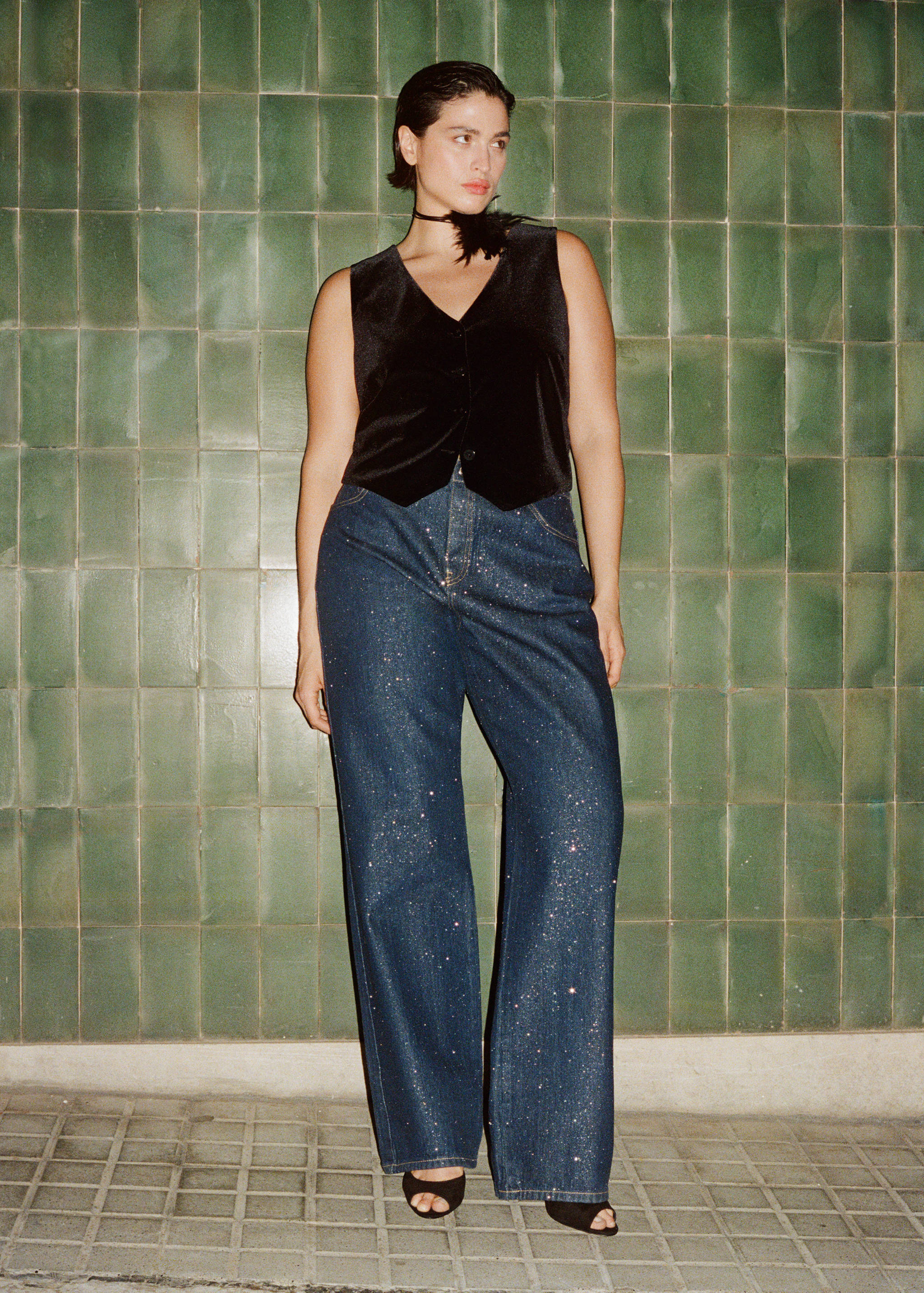 Straight-fit shiny rinse-wash jeans - Details of the article 7