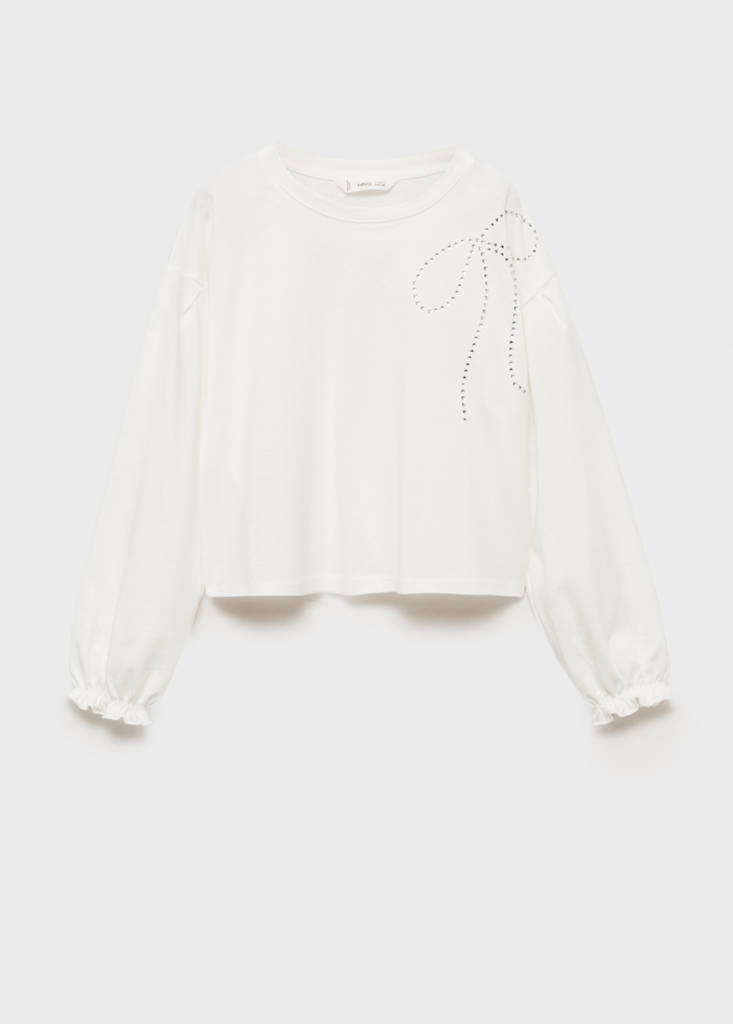 MANGO KIDS - T-shirt manches longues détail strass blanc cassé - 5-6 ans - Fille