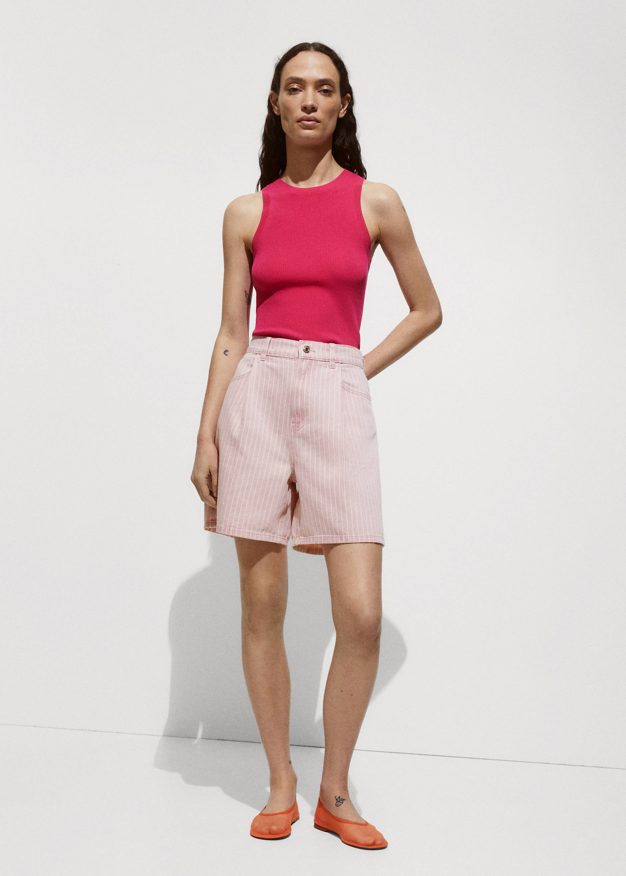 Striped denim shorts - General plane