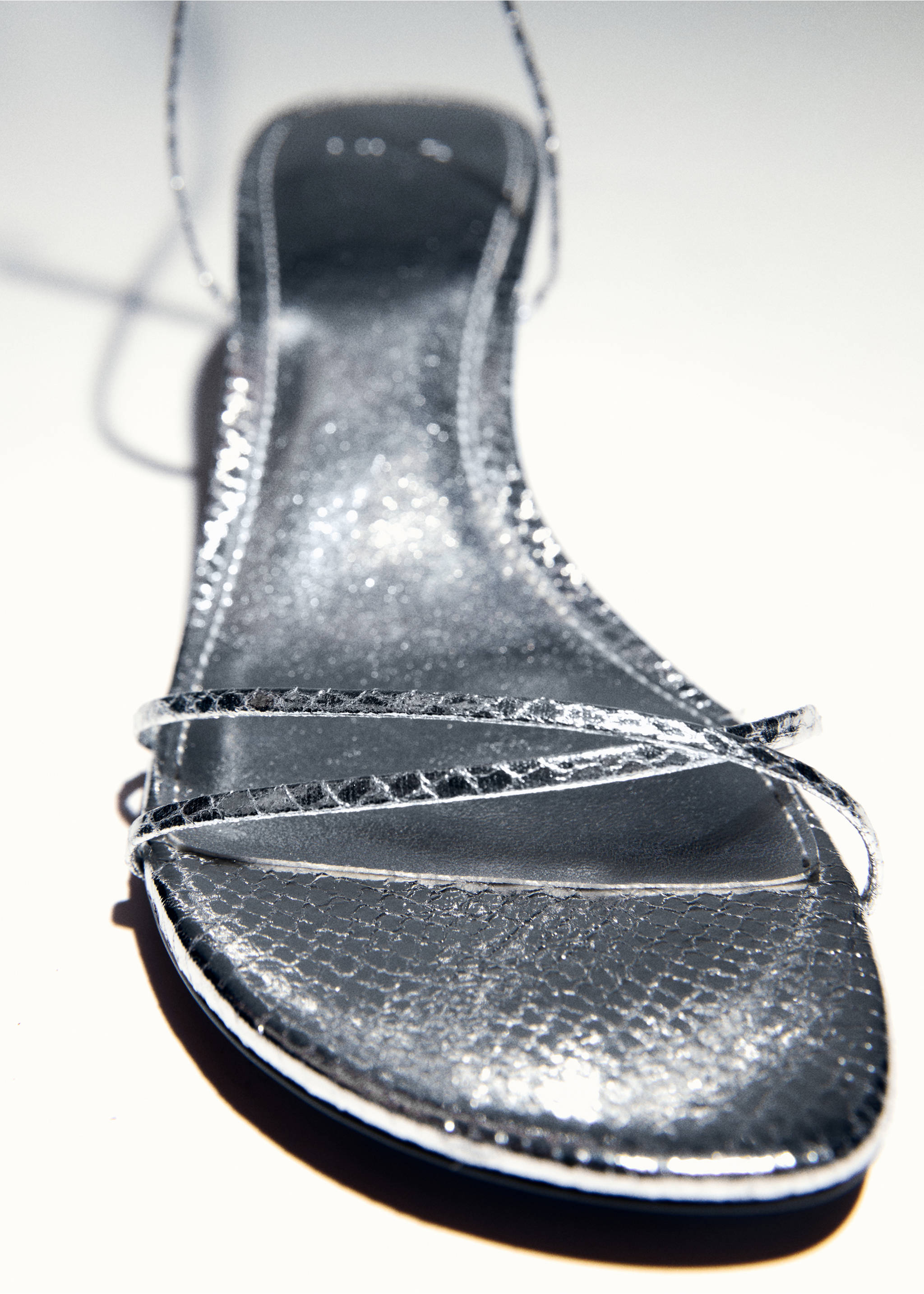 Strappy heeled sandals - Details of the article 5, Silver. Ref: 77040287-00.
