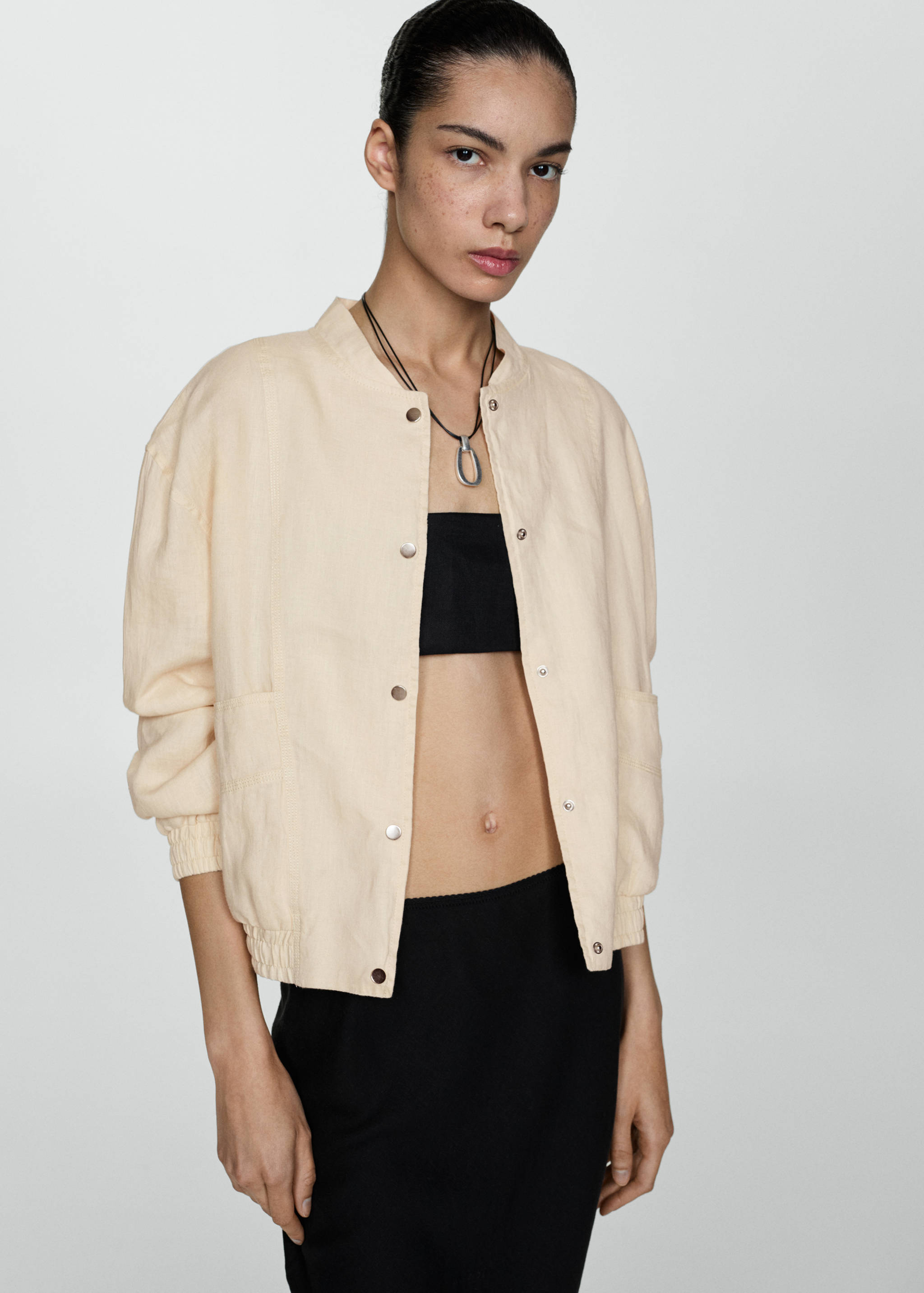 Buttons linen-blend jacket - Medium plane