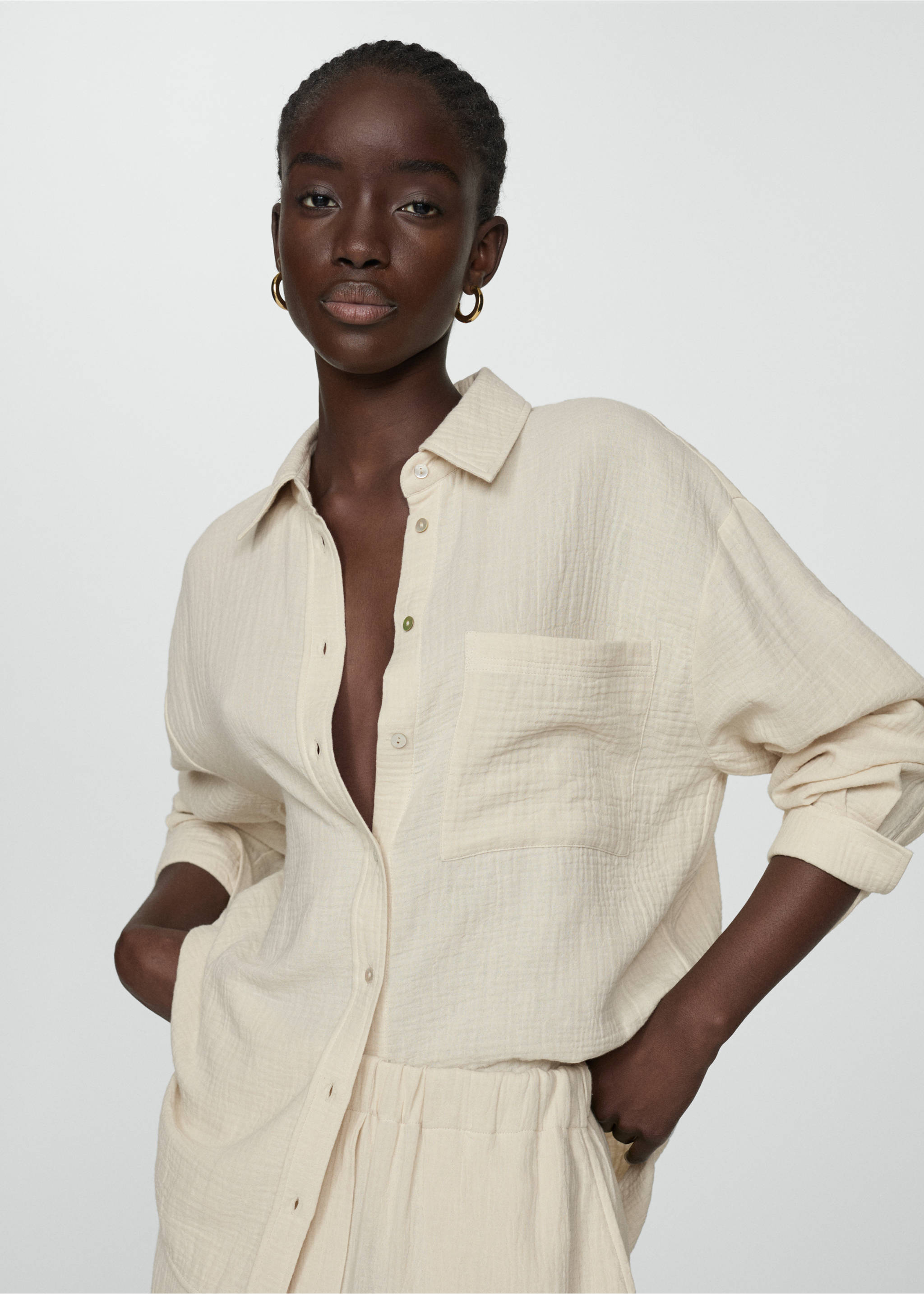 Camisa algodón bolsillo - Plano medio, Crudo. Ref: 77040333-00.