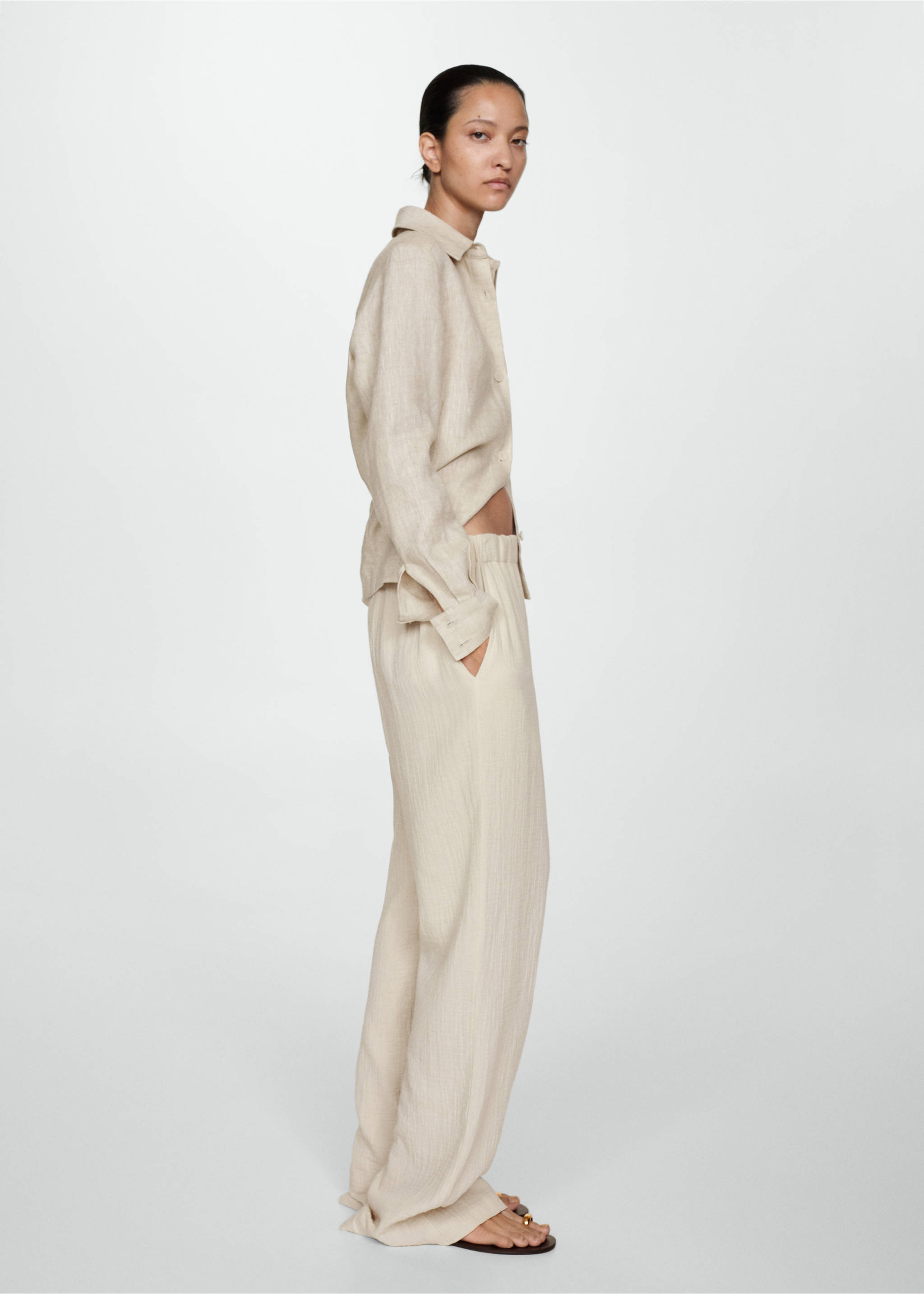 Pantalón wide leg algodón - Plano general, Crudo. Ref: 77040339-00.