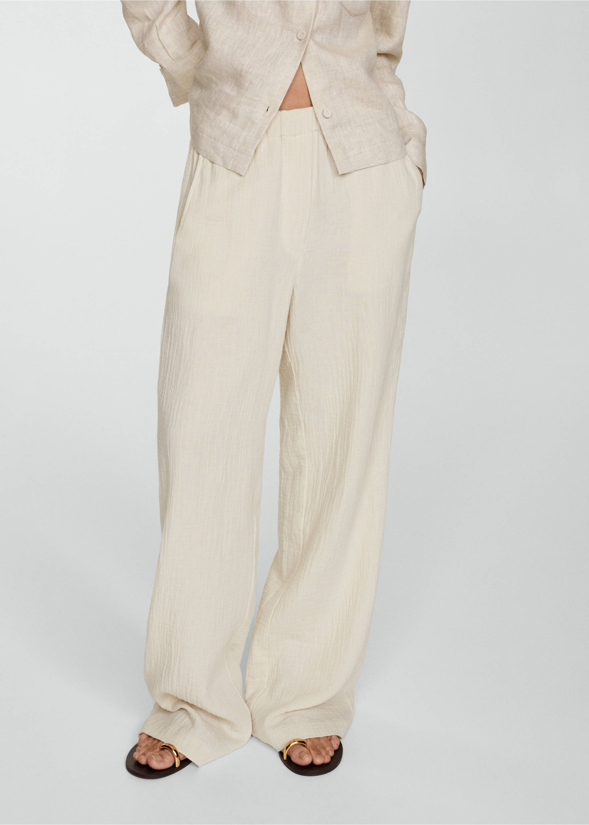 Pantalón wide leg algodón - Plano medio, Crudo. Ref: 77040339-00.