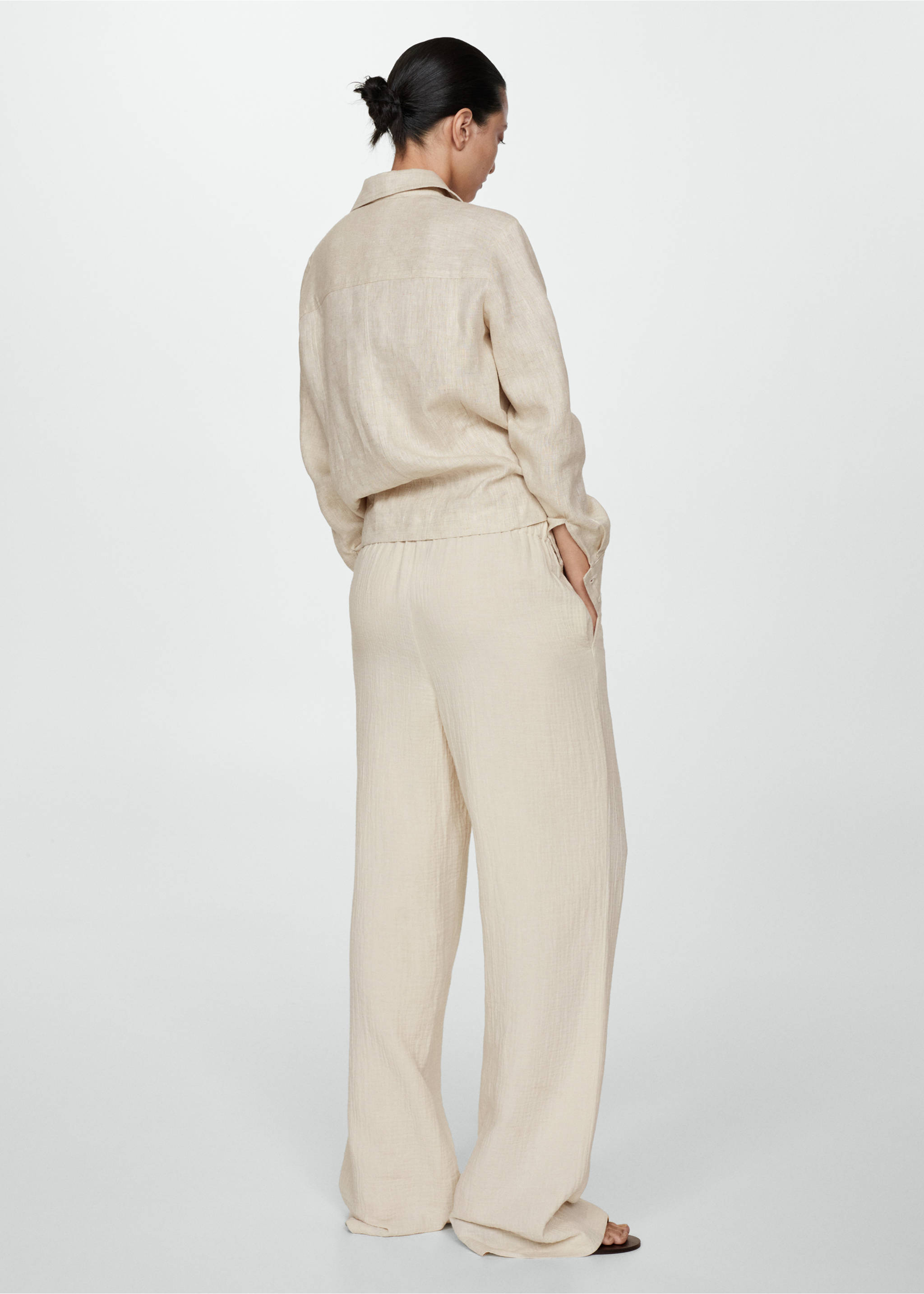 Pantalón wide leg algodón - Reverso del artículo, Crudo. Ref: 77040339-00.