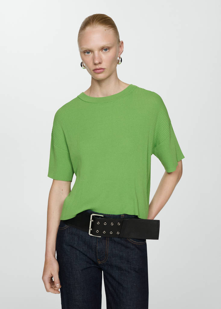 Ribbed  knit t-shirt — Green